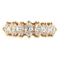 Vintage Contemporary 14k Yellow Gold Marquise Diamond Ring 