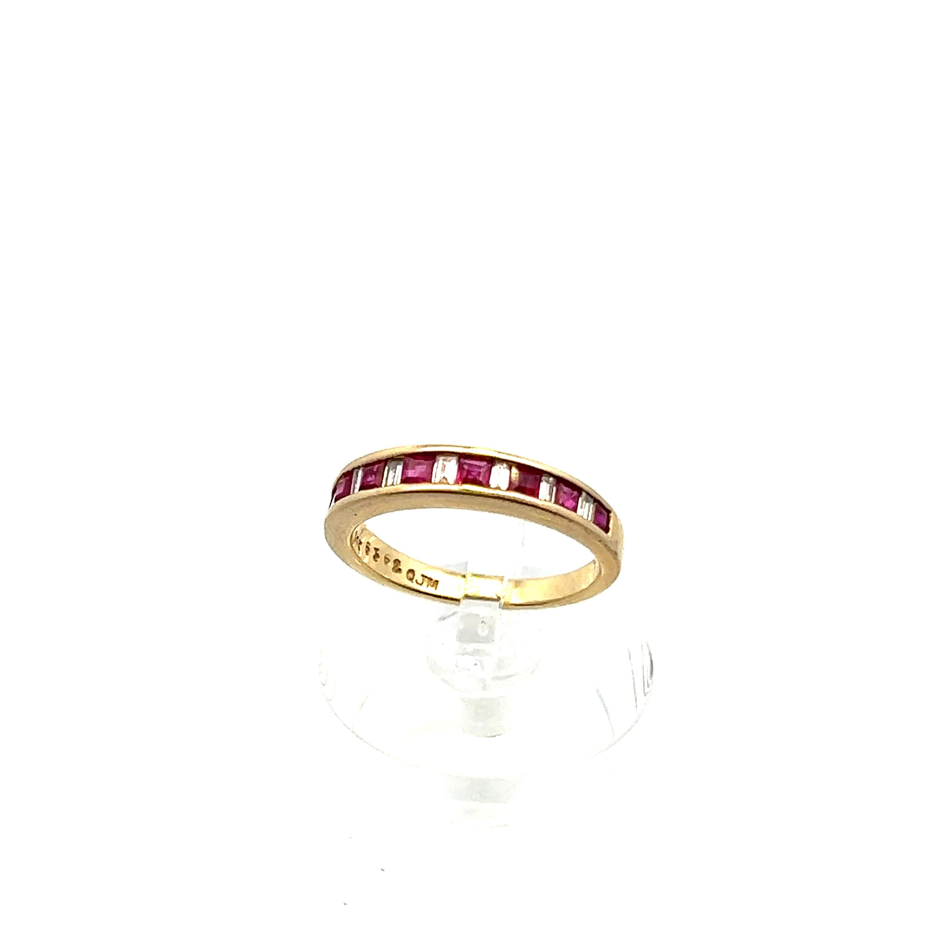 Contemporary 14K Yellow Gold Red Ruby & Rectangular Baguette Diamond Band  For Sale 1