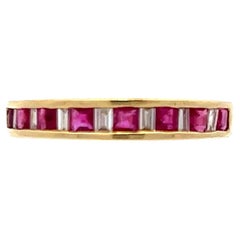 Contemporary 14K Gelbgold Roter Rubin & Rechteckiges Baguette-Diamantband