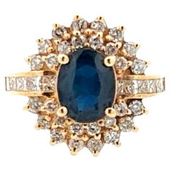 Contemporary 14k Yellow Gold Sapphire and Diamond Ring