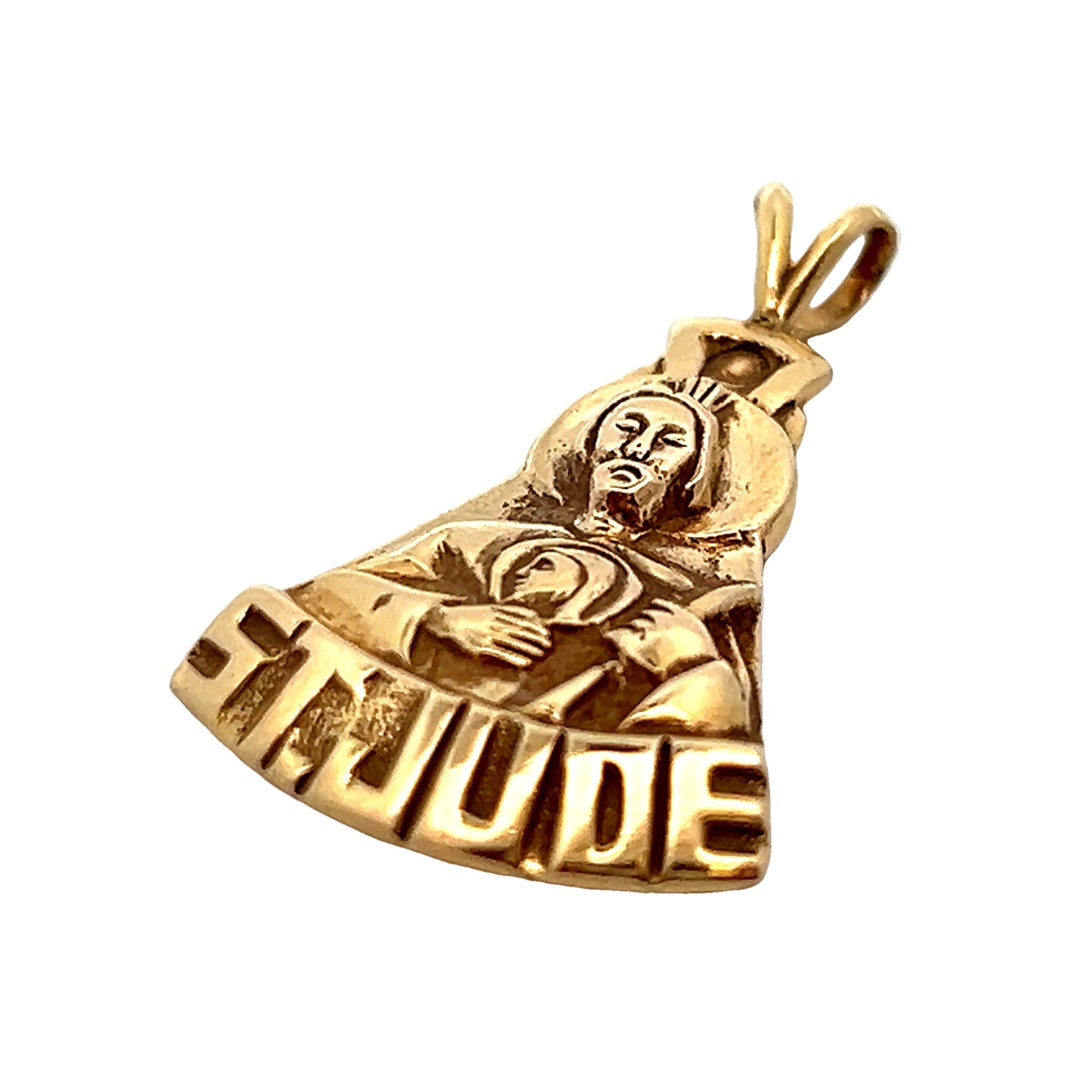 Contemporary 14k Yellow Gold St. Jude Pendant In Excellent Condition In Lexington, KY
