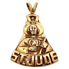 Contemporary 14k Yellow Gold St. Jude Pendant