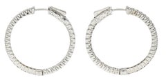 Contemporary 1.50 Carats Diamond 14 Karat White Gold Hoop Earrings