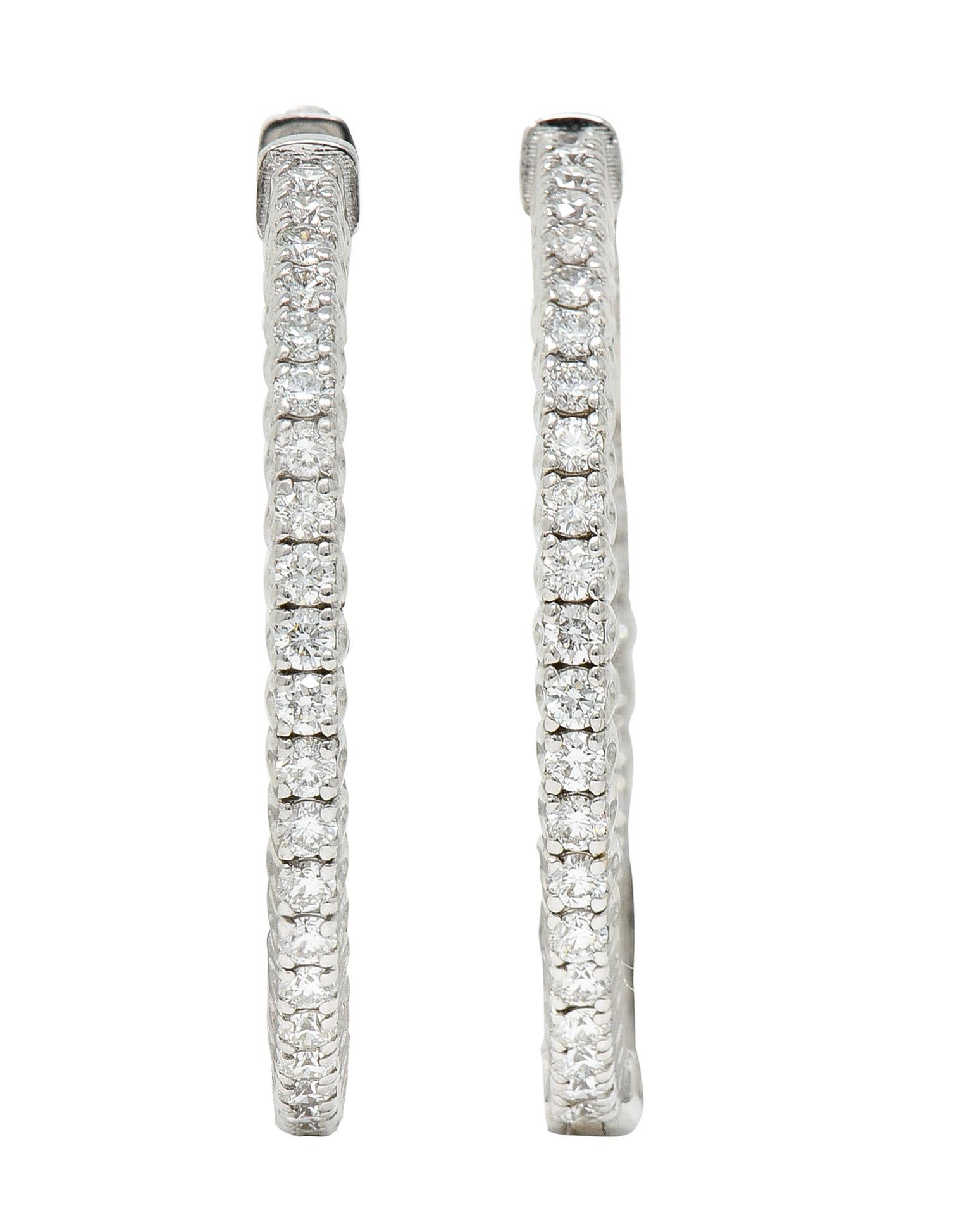 Women's or Men's Contemporary 1.50 Carats Diamond 14 Karat White Gold Hoop Earrings For Sale