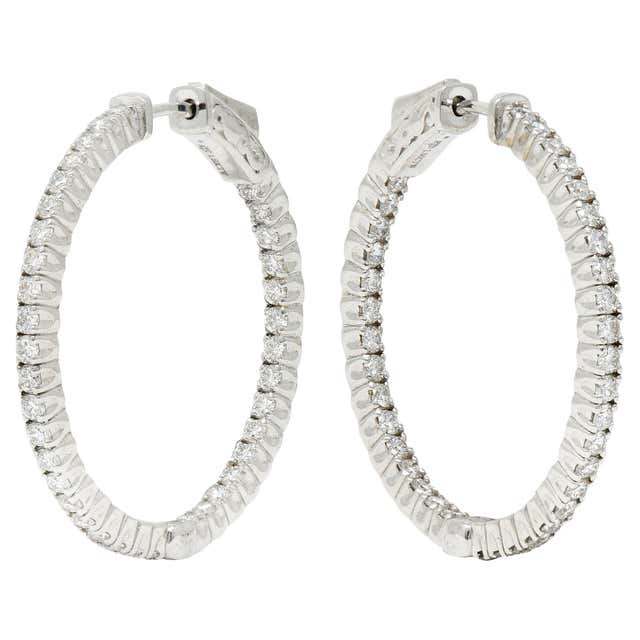 14 Karat White Gold Large Diamond Hoop Earrings 5.02 Carat at 1stDibs ...