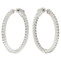 Contemporary 1.50 Carats Diamond 14 Karat White Gold Hoop Earrings