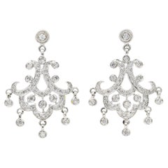 Contemporary 1.50 Carats Diamond 18 Karat White Gold Chandelier Earrings