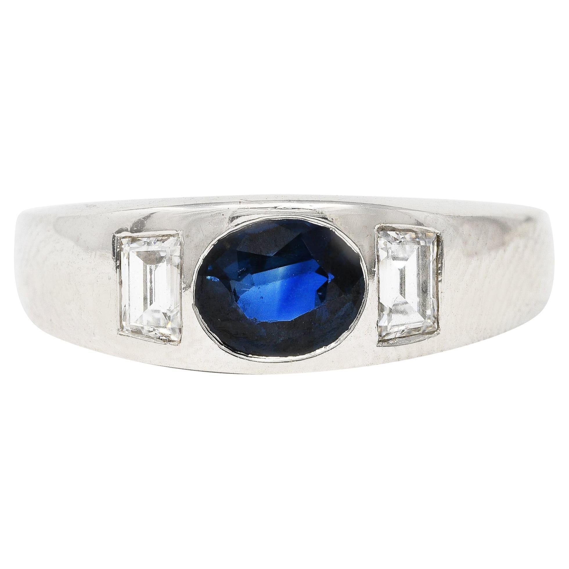 Sapphire and Diamond Gold Gypsy Ring at 1stDibs