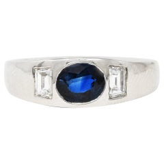 Contemporary 1.50 Carats Sapphire Diamond 18 Karat White Gold Men's Gypsy Ring
