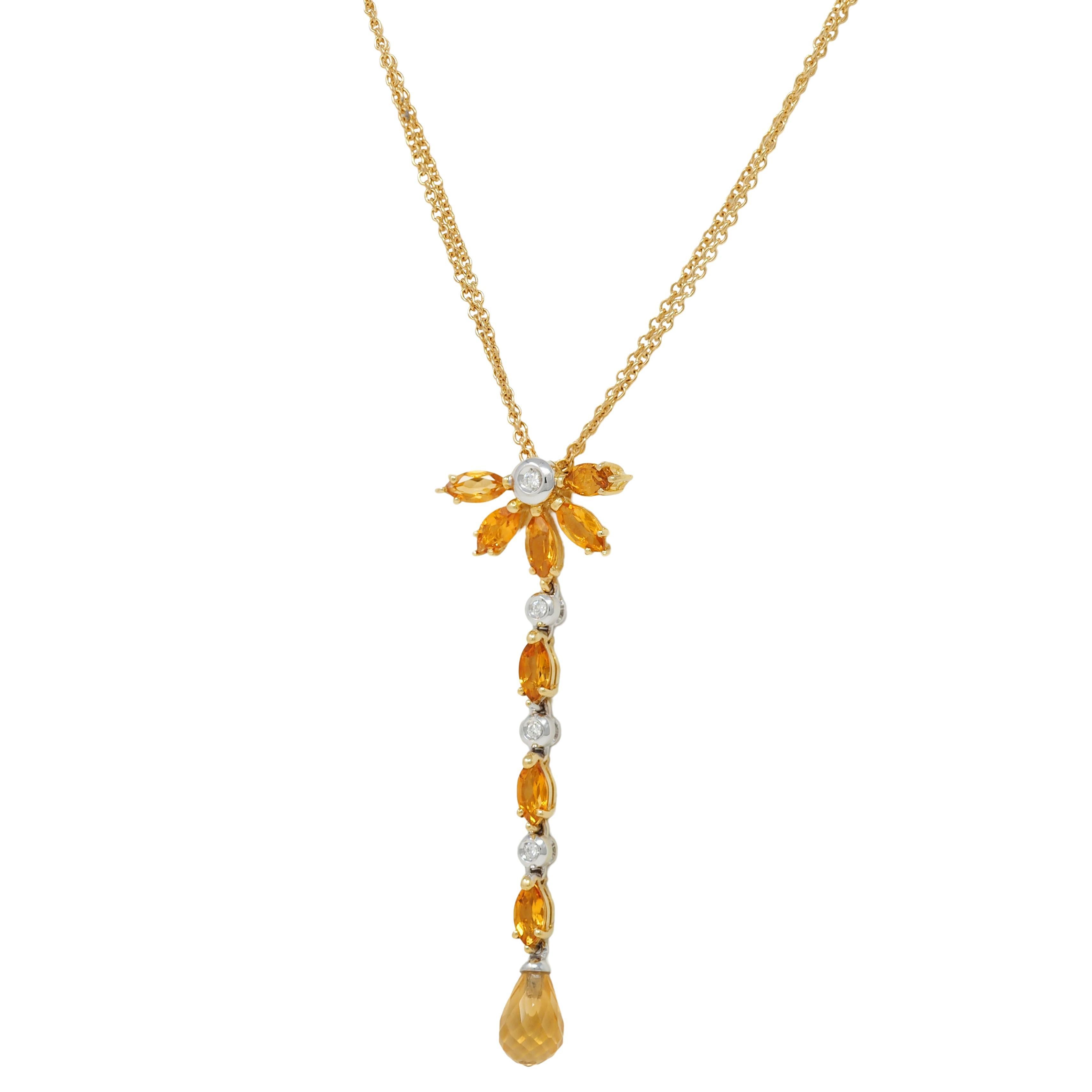 Collana a goccia contemporanea in oro bicolore 18 carati con diamante citrino da 1,50 CTW In condizioni ottime in vendita a Philadelphia, PA