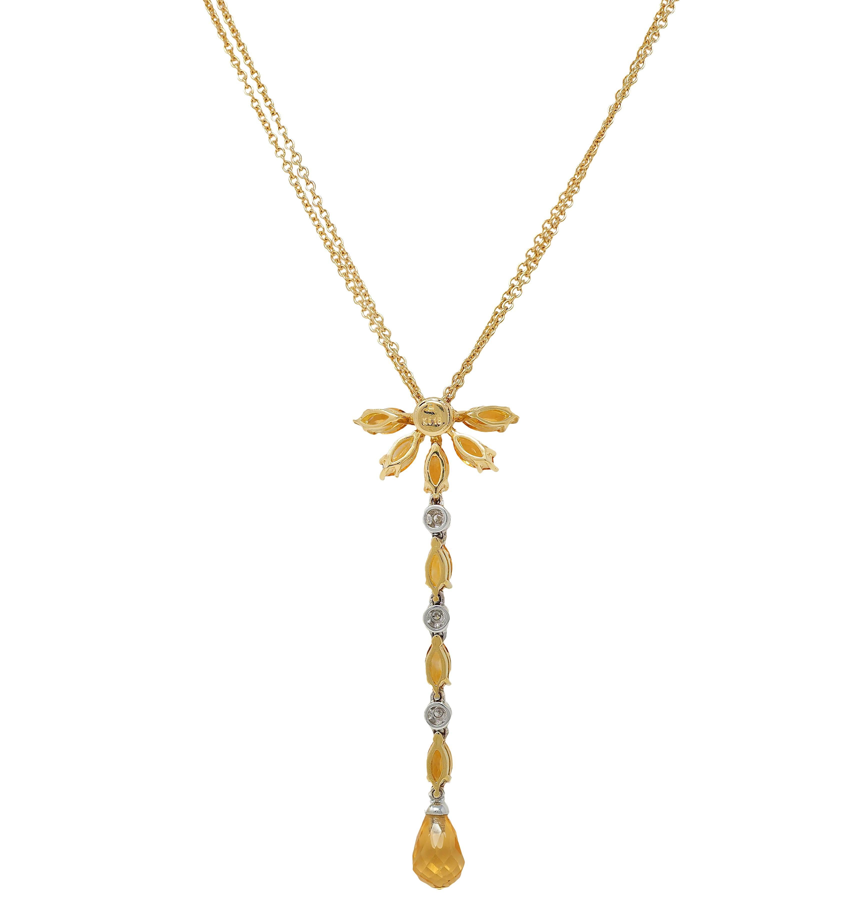 Donna Collana a goccia contemporanea in oro bicolore 18 carati con diamante citrino da 1,50 CTW in vendita