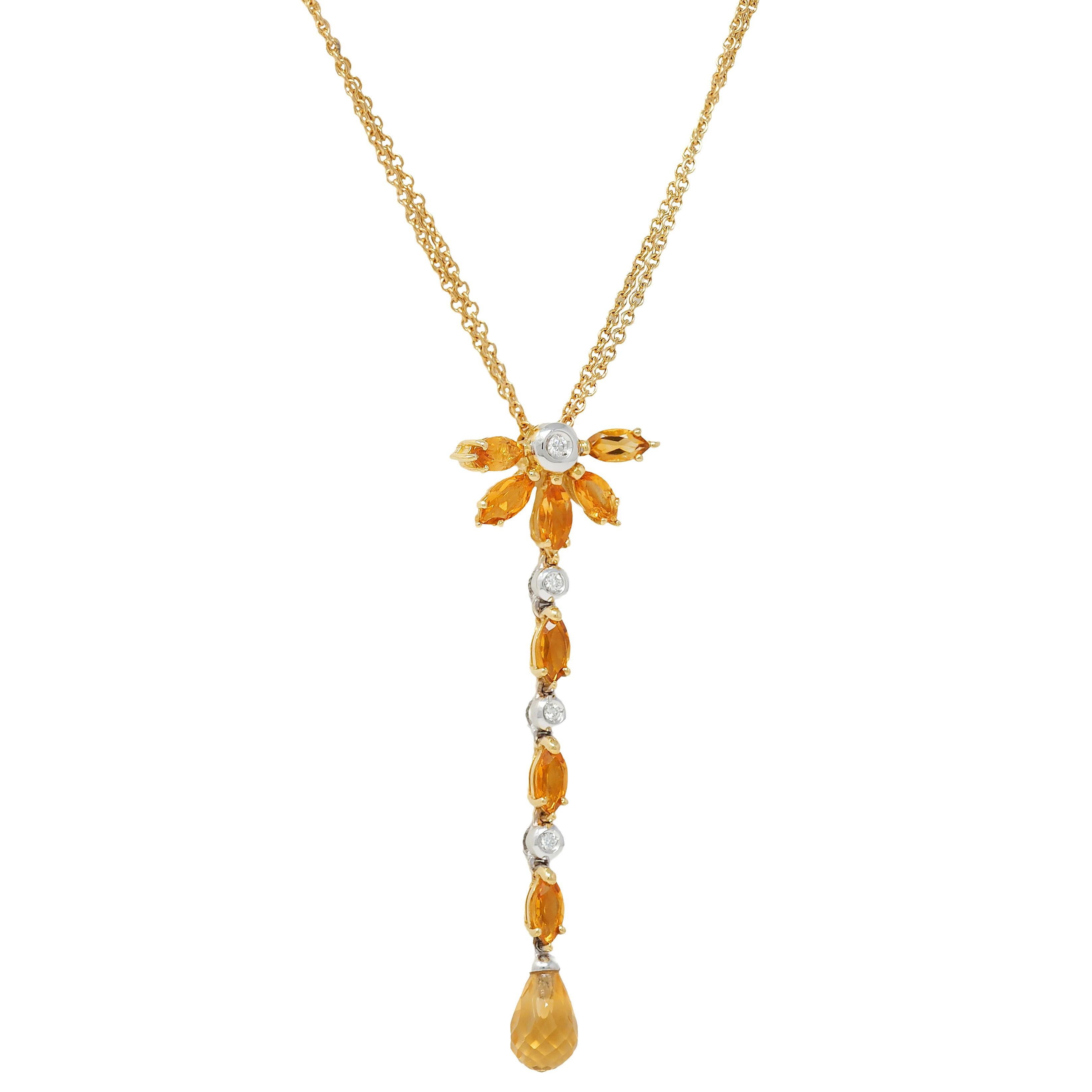 Collana a goccia contemporanea in oro bicolore 18 carati con diamante citrino da 1,50 CTW in vendita 1