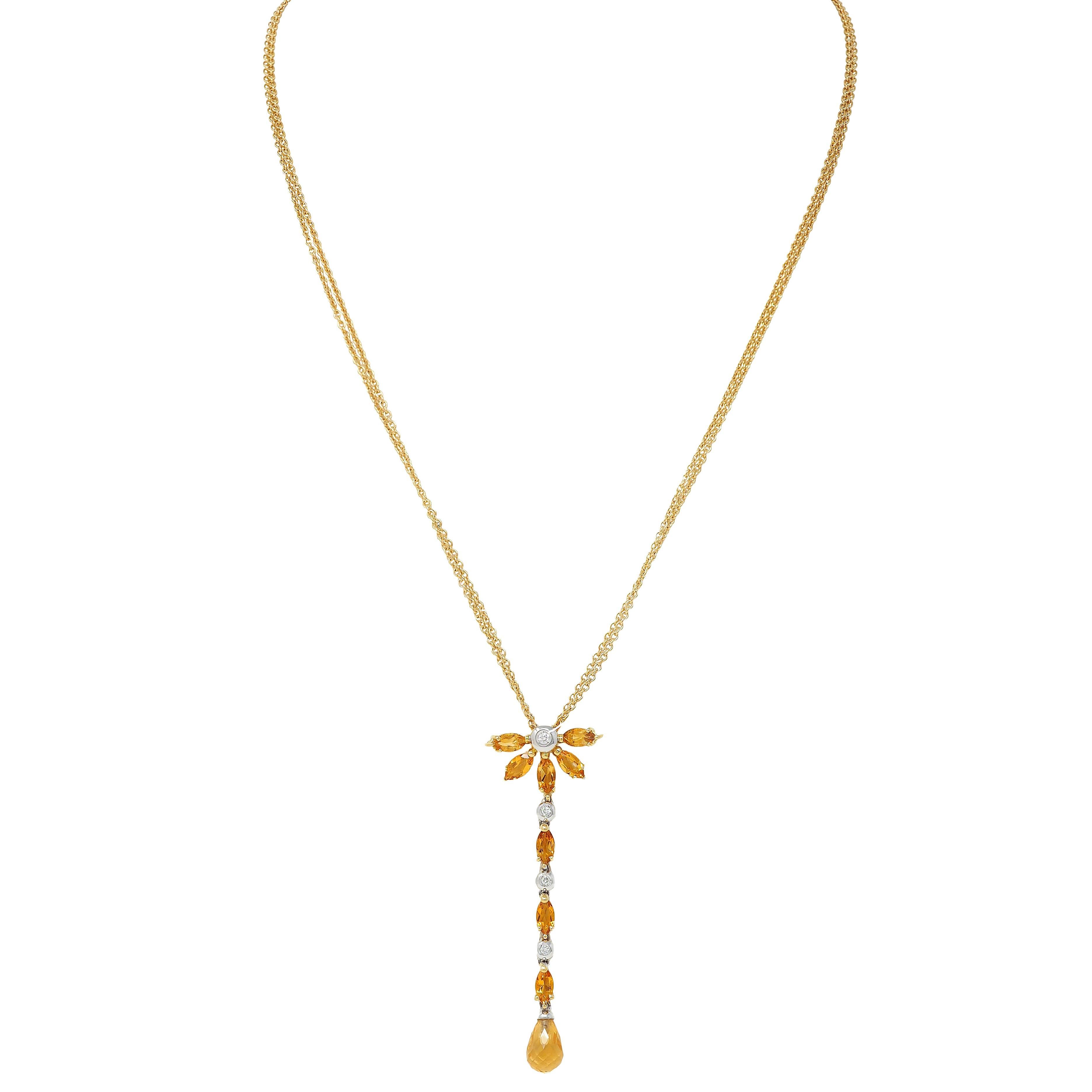 Collana a goccia contemporanea in oro bicolore 18 carati con diamante citrino da 1,50 CTW in vendita 4