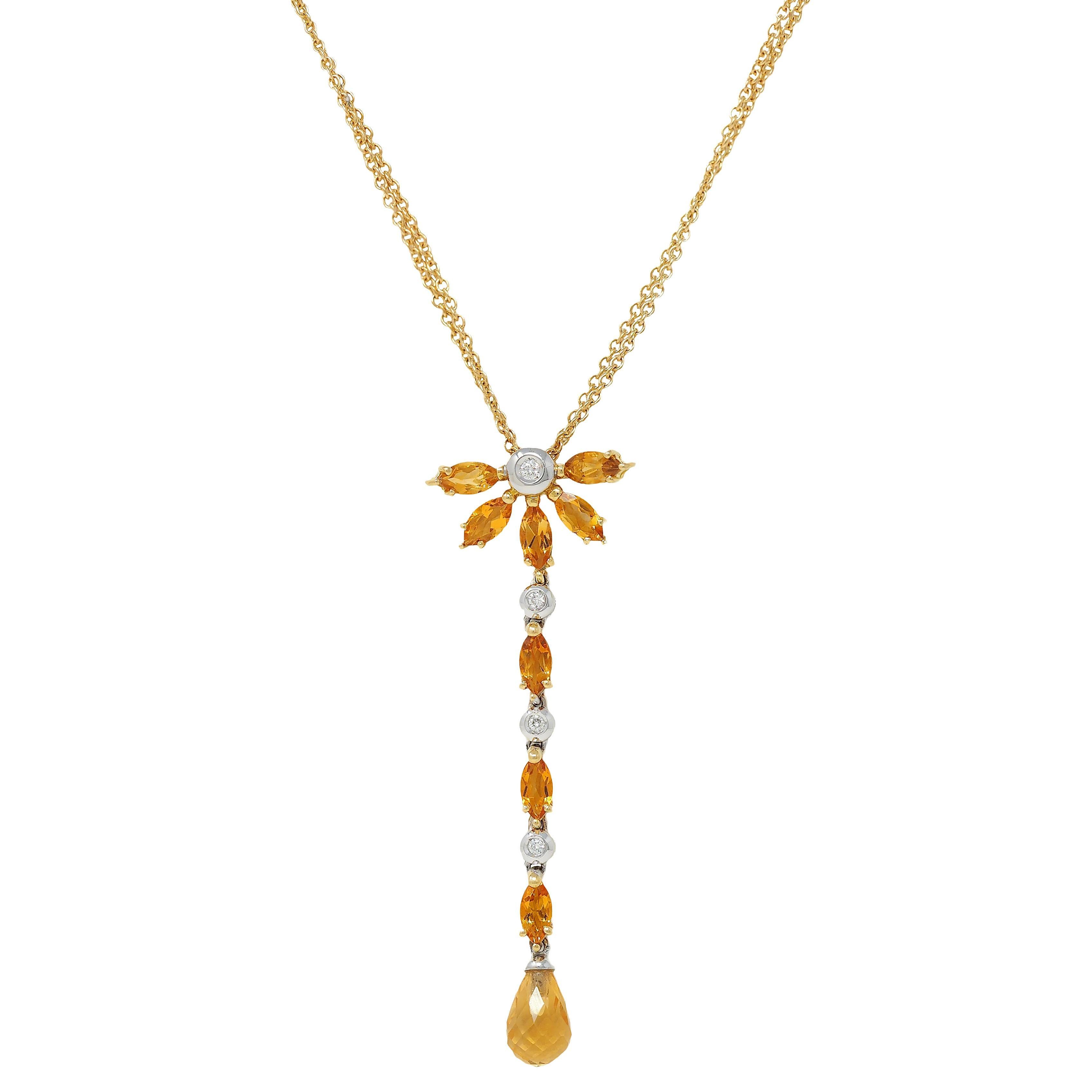 Collana a goccia contemporanea in oro bicolore 18 carati con diamante citrino da 1,50 CTW in vendita