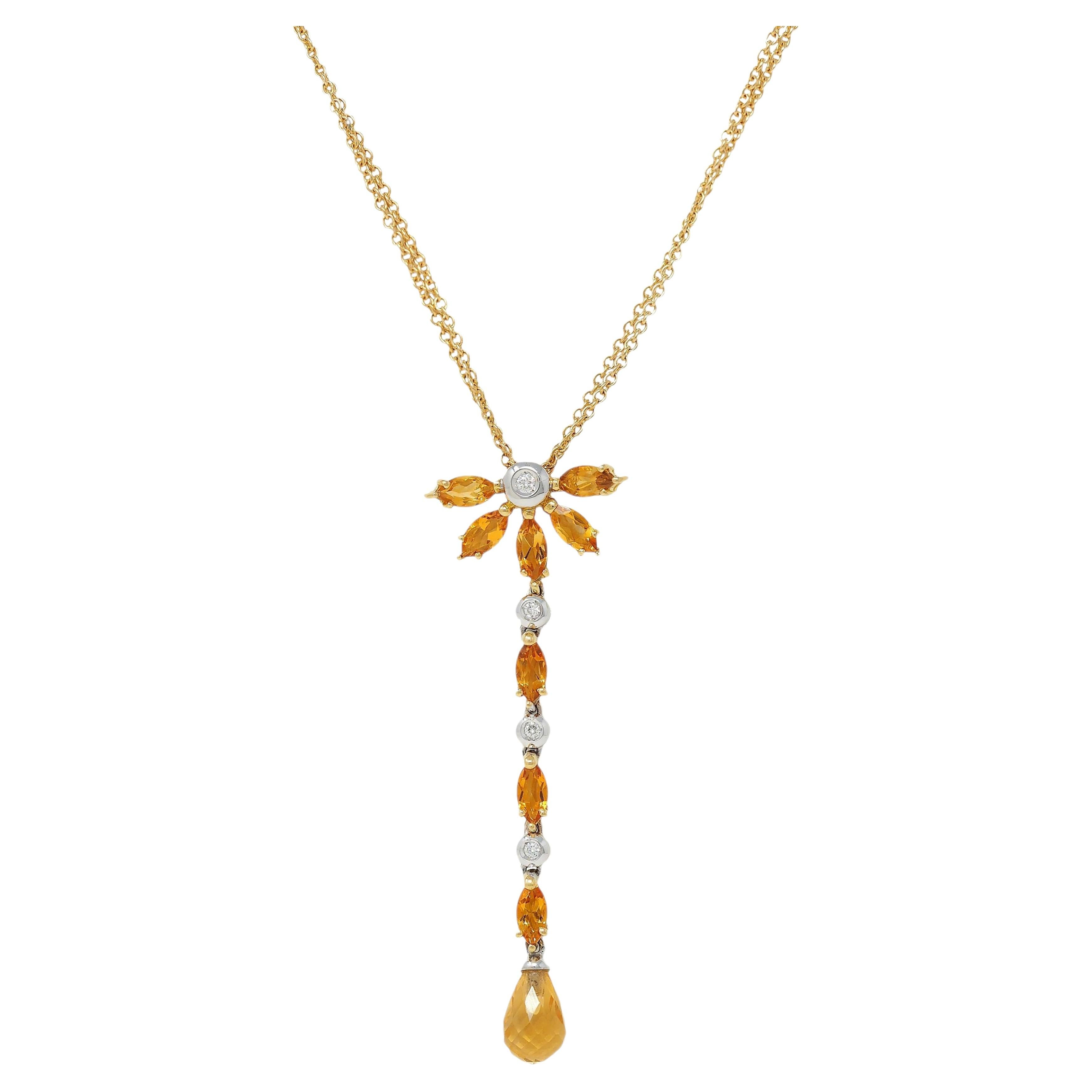 Collier pendentif Contemporary 1.50 CTW Citrine Diamond 18 Karat Two-Tone Gold