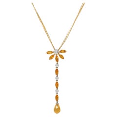 Contemporary 1.50 CTW Citrin Diamant 18 Karat zweifarbiges Gold Tropfenhalskette