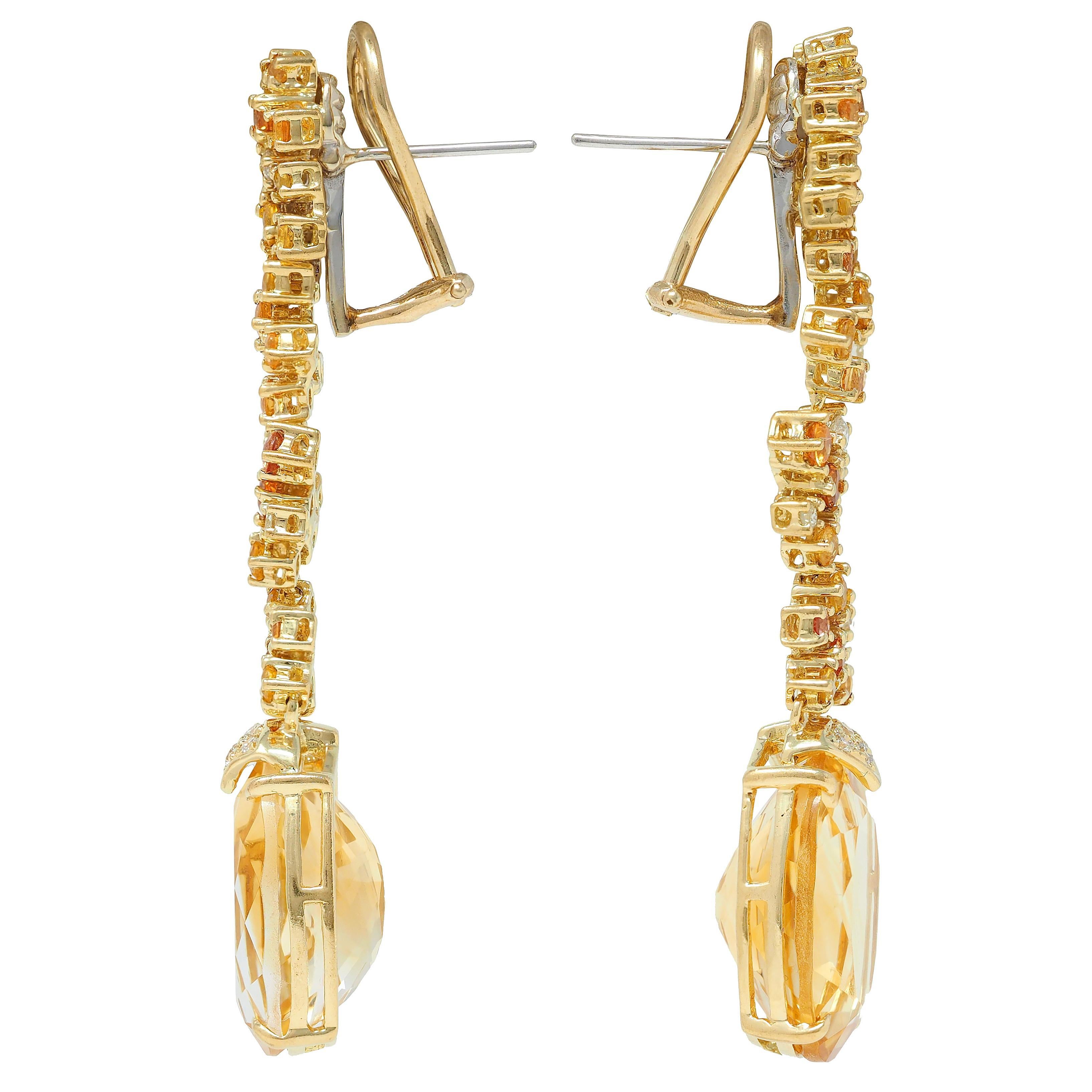 Contemporaneo Orecchini pendenti in oro giallo 18 carati con diamante e zaffiro Citrino 15,00 CTW Contemporary in vendita