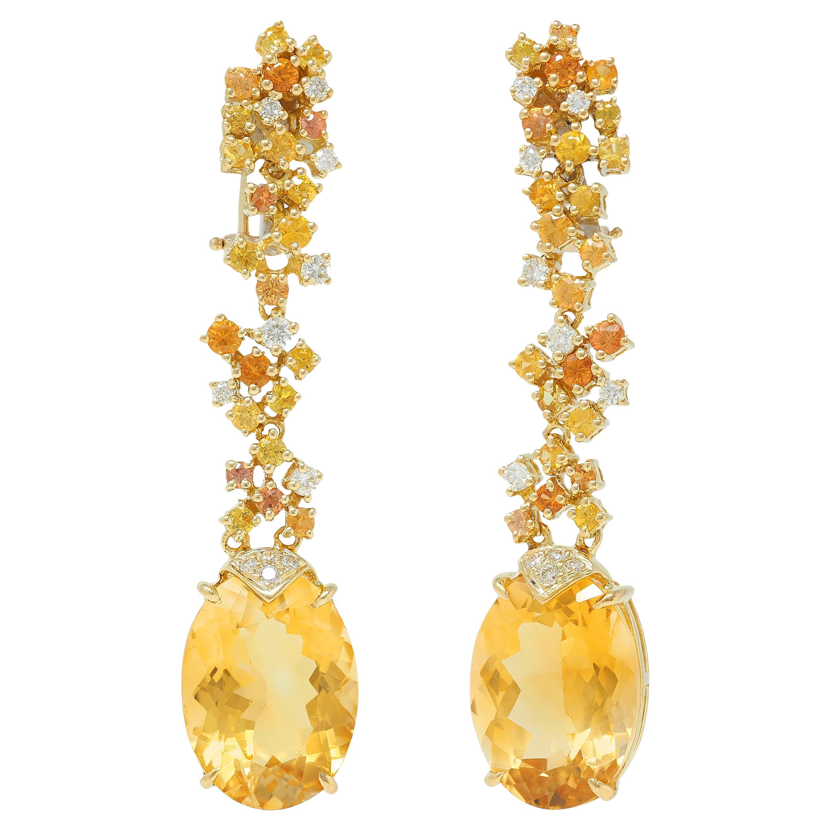 Orecchini pendenti in oro giallo 18 carati con diamante e zaffiro Citrino 15,00 CTW Contemporary