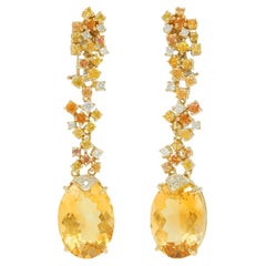 Zeitgenössische 15.00 CTW Citrin Saphir Diamant 18K Gelbgold Tropfenohrringe