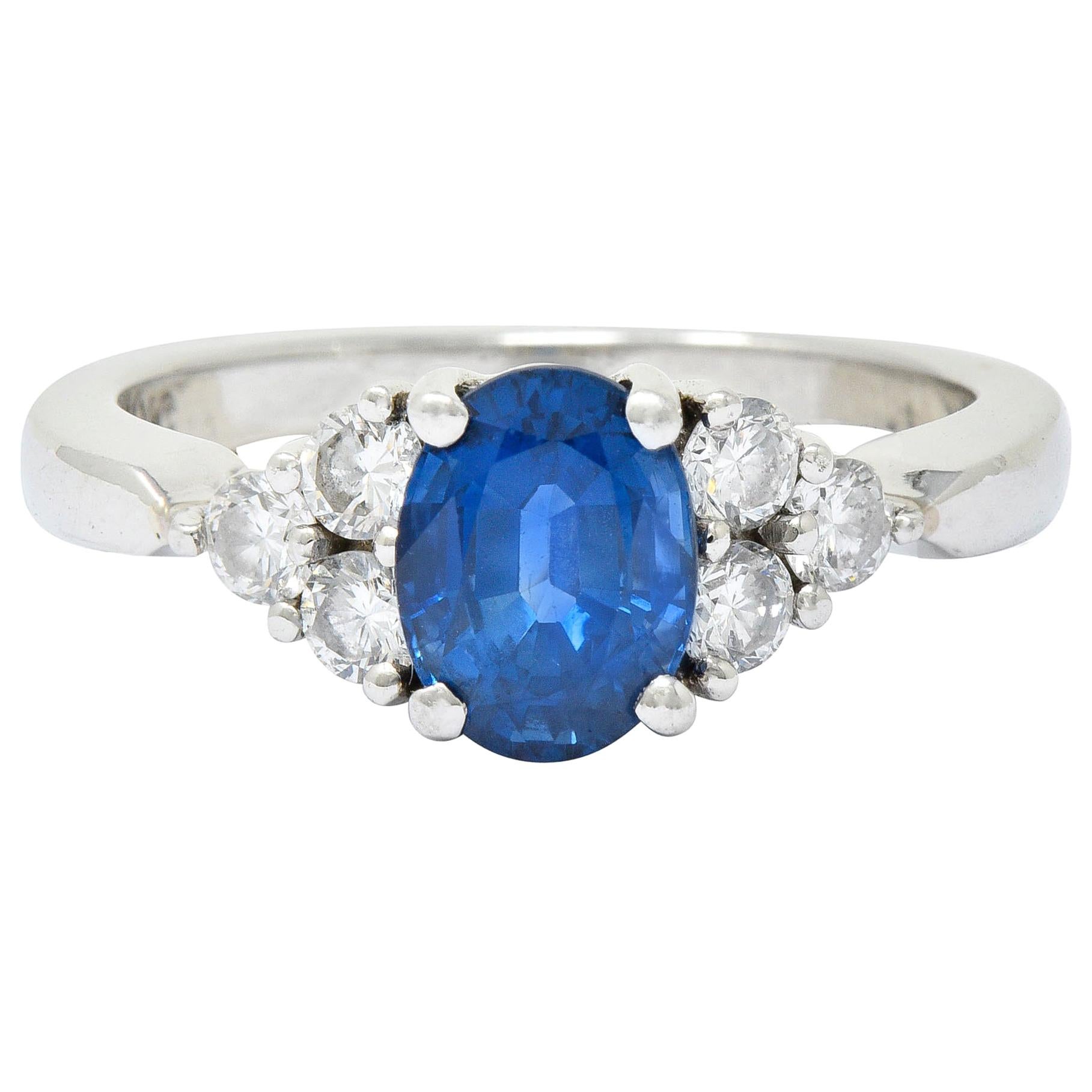 Contemporary 1.51 Carat Sapphire Diamond Platinum Engagement Ring