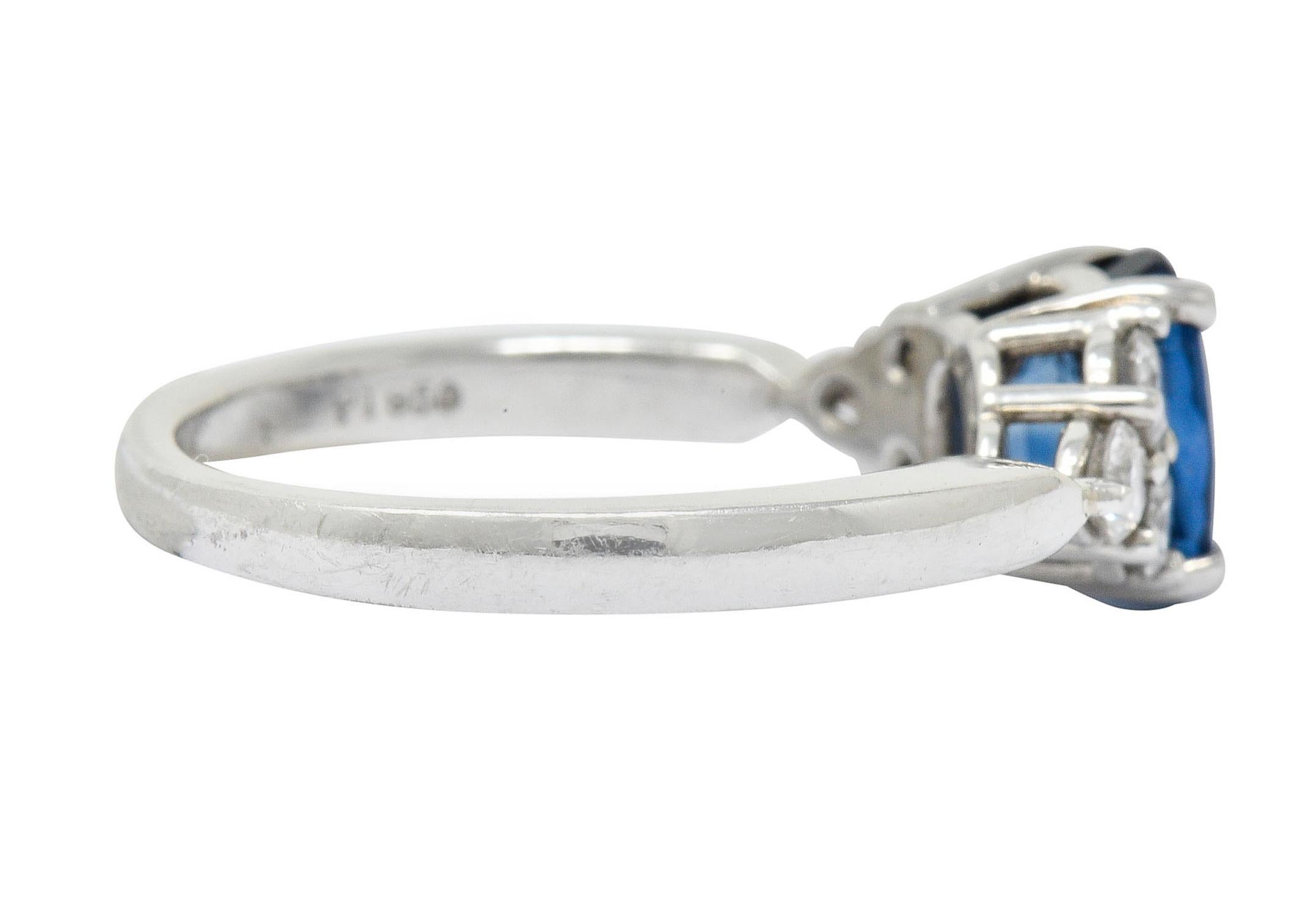 Oval Cut Contemporary 1.51 Carat Sapphire Diamond Platinum Engagement Ring