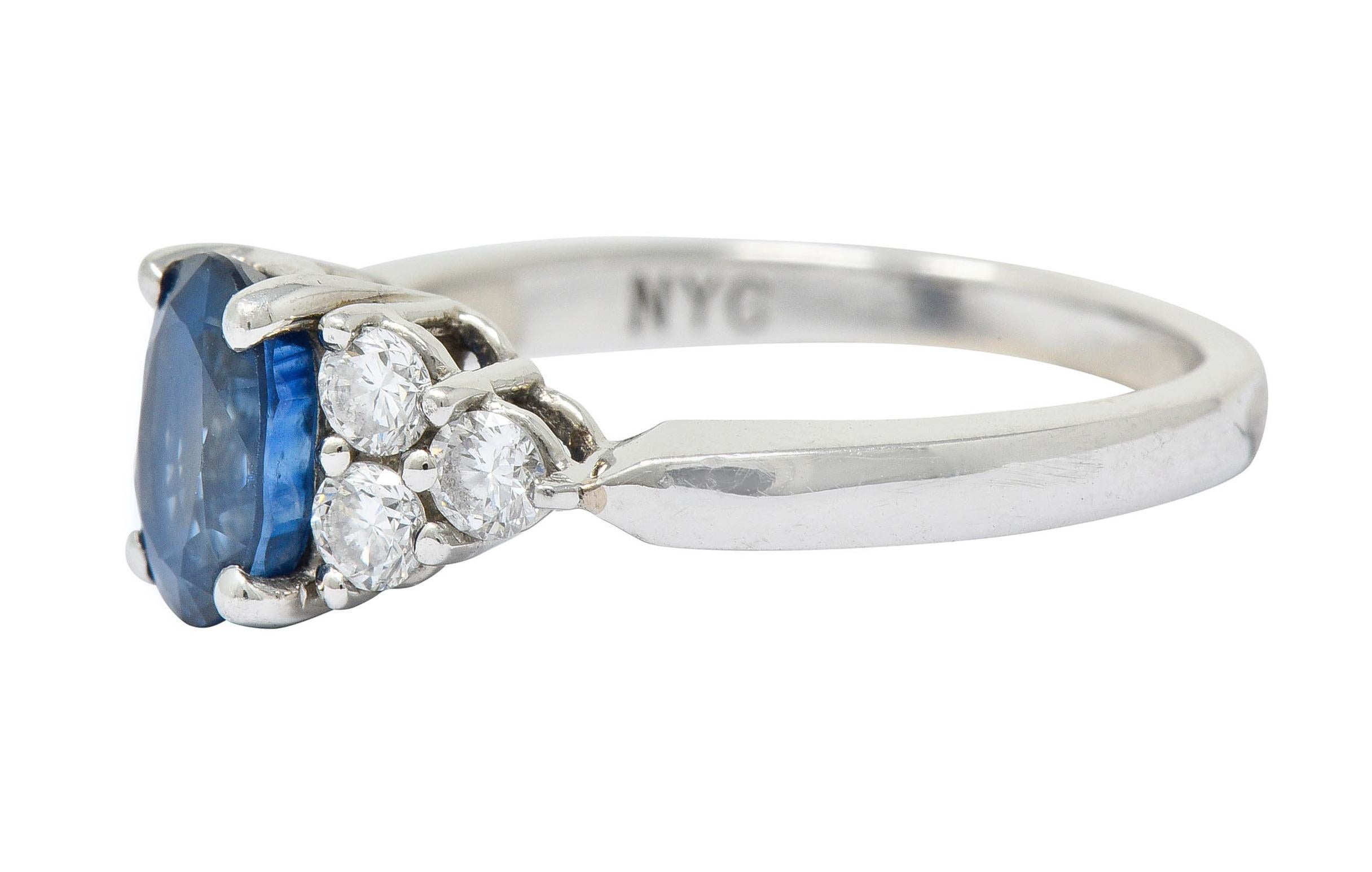 Contemporary 1.51 Carat Sapphire Diamond Platinum Engagement Ring 1