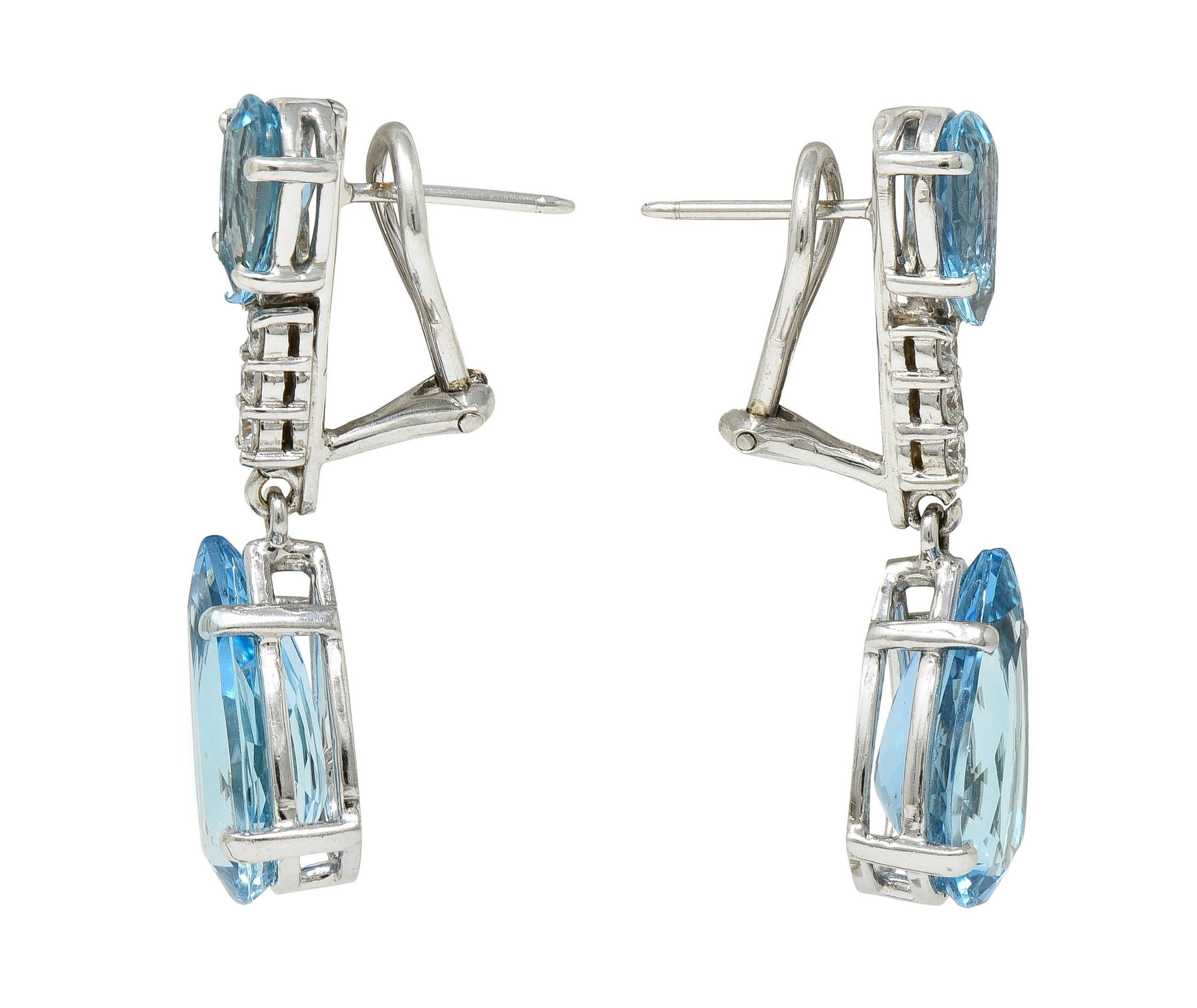 Taglio ovale Orecchini a goccia a pera in oro bianco 14 carati con diamante e acquamarina 15,10 CTW Contemporary in vendita