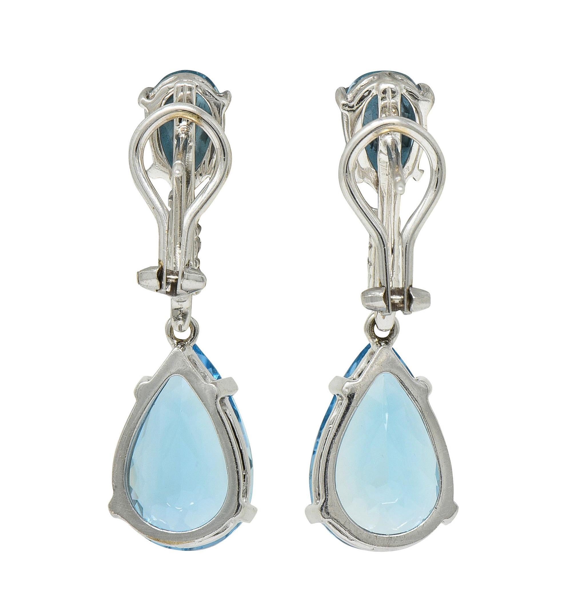 Orecchini a goccia a pera in oro bianco 14 carati con diamante e acquamarina 15,10 CTW Contemporary In condizioni ottime in vendita a Philadelphia, PA