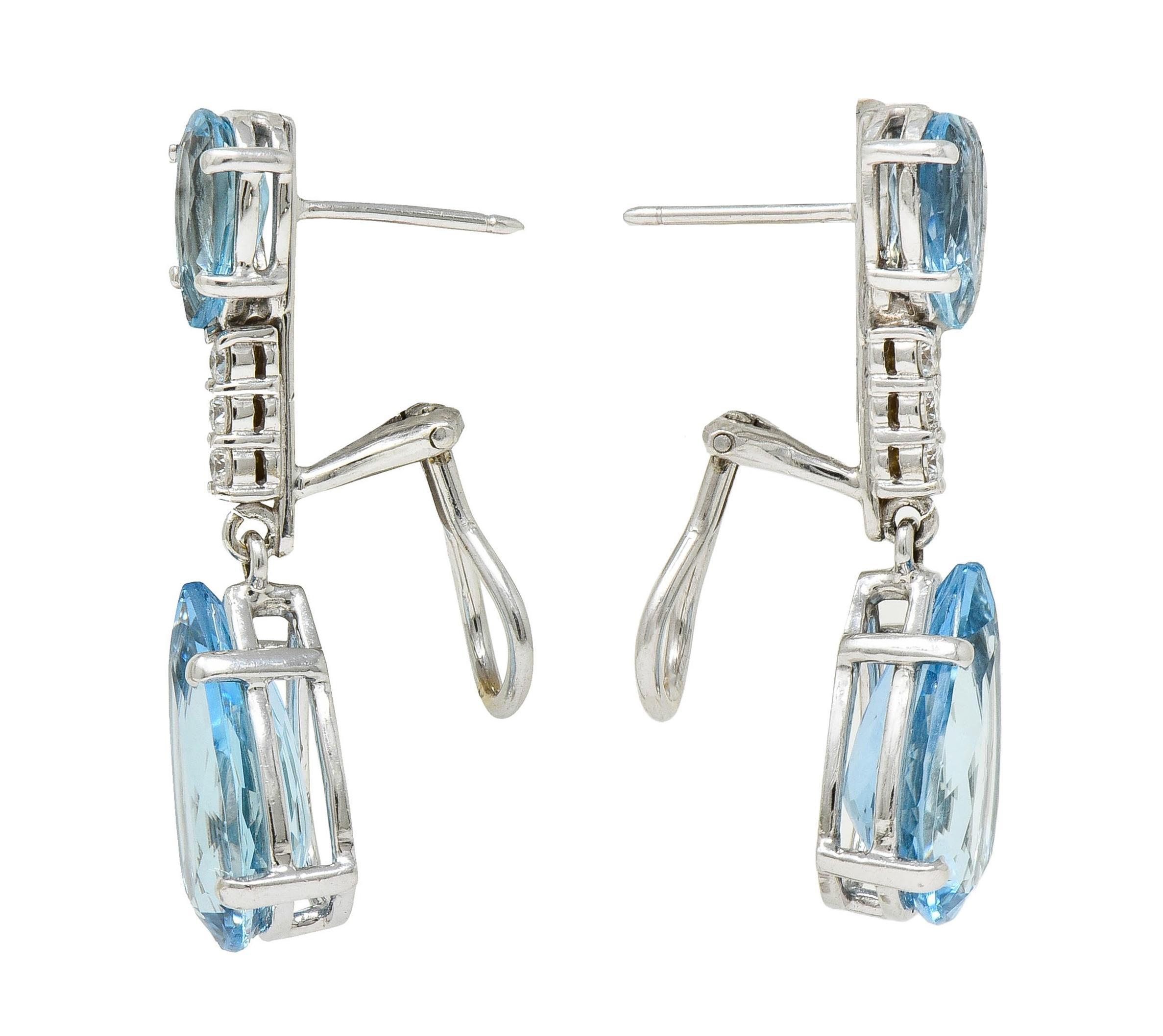 da uomo o donna Orecchini a goccia a pera in oro bianco 14 carati con diamante e acquamarina 15,10 CTW Contemporary in vendita