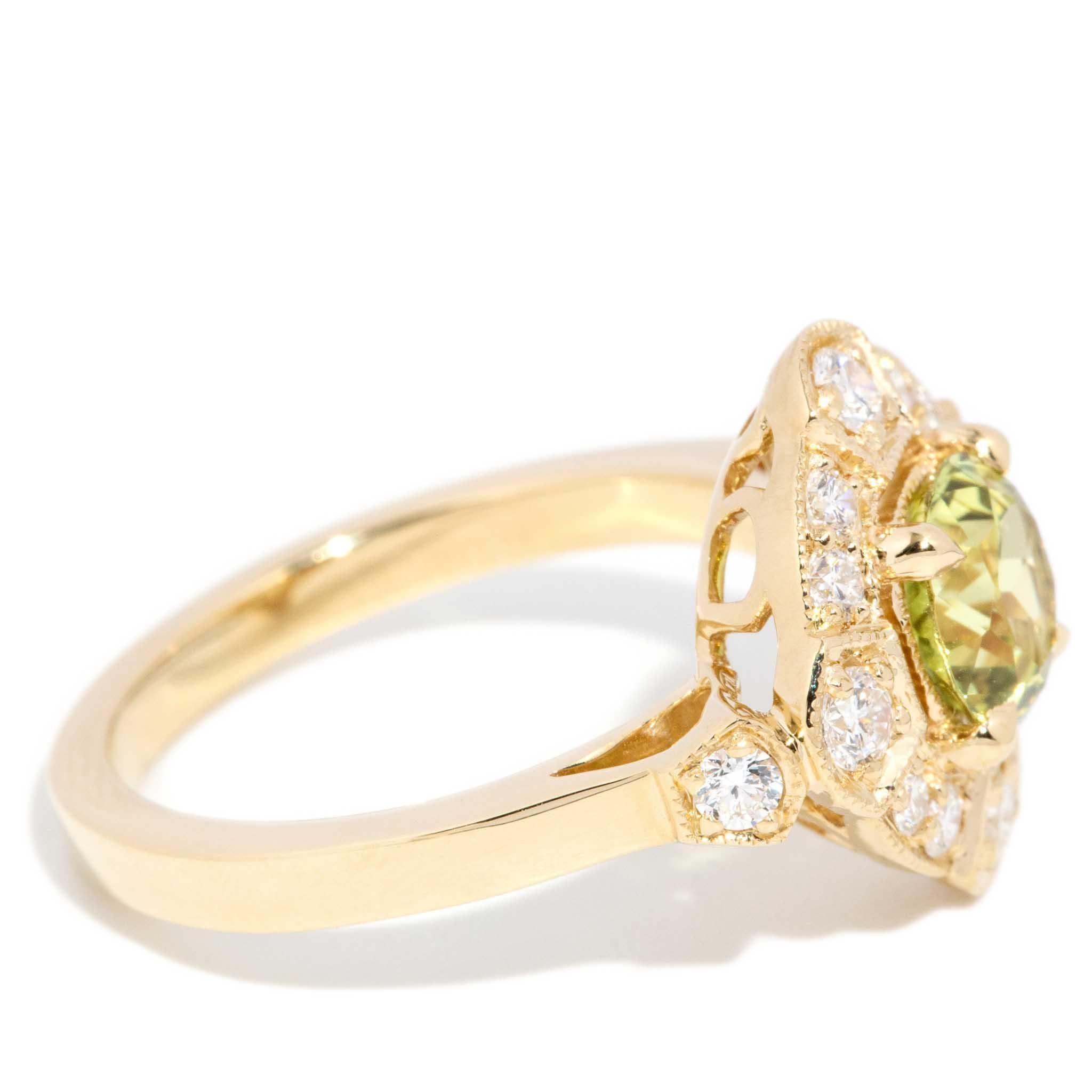Contemporary 1.51ct Green Sapphire & Diamond Art Deco Style Ring 18ct Gold For Sale 6
