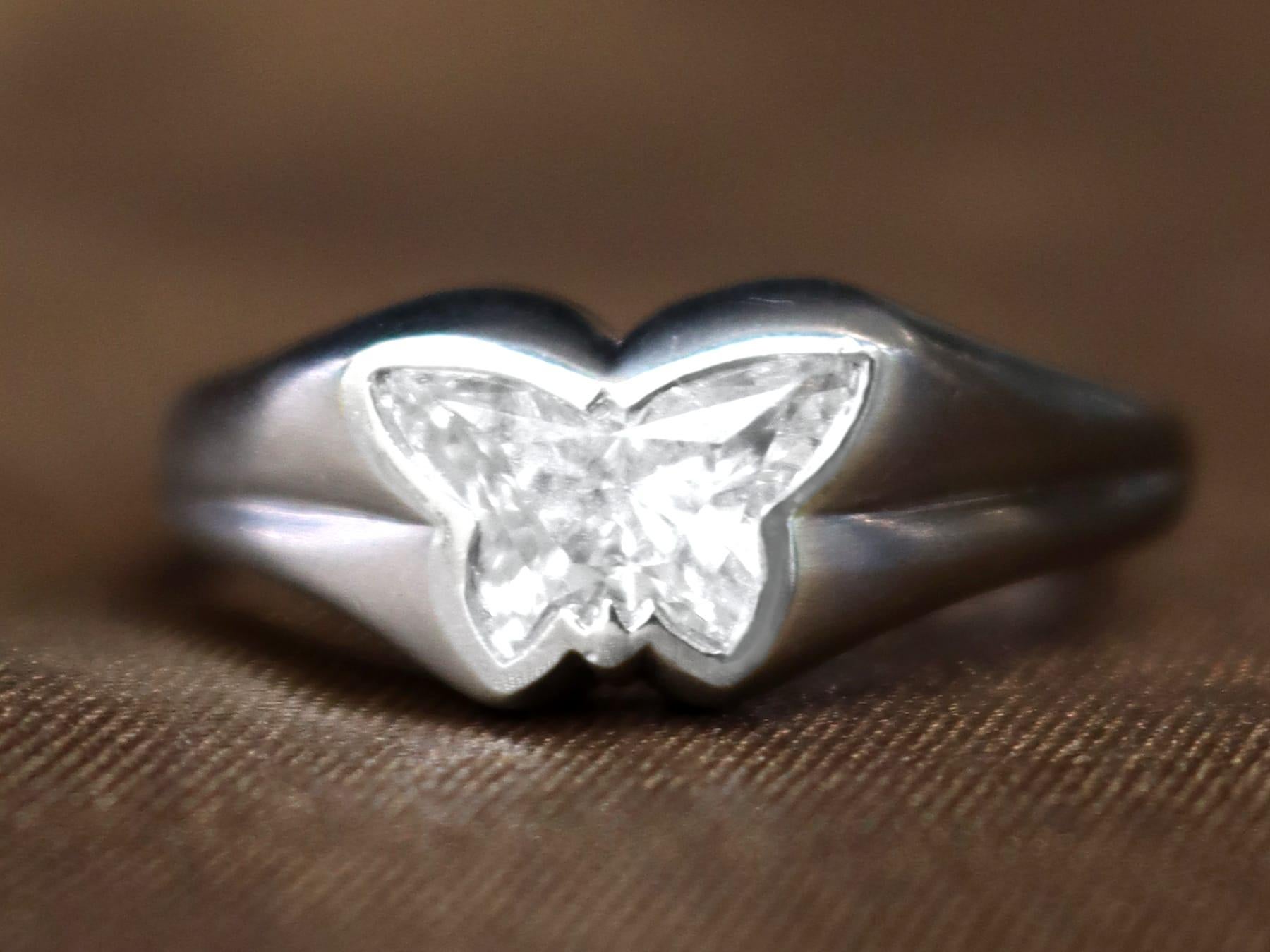 Uncut Contemporary 1.52 Carat Diamond and Platinum Butterfly Engagement Ring (2013) For Sale
