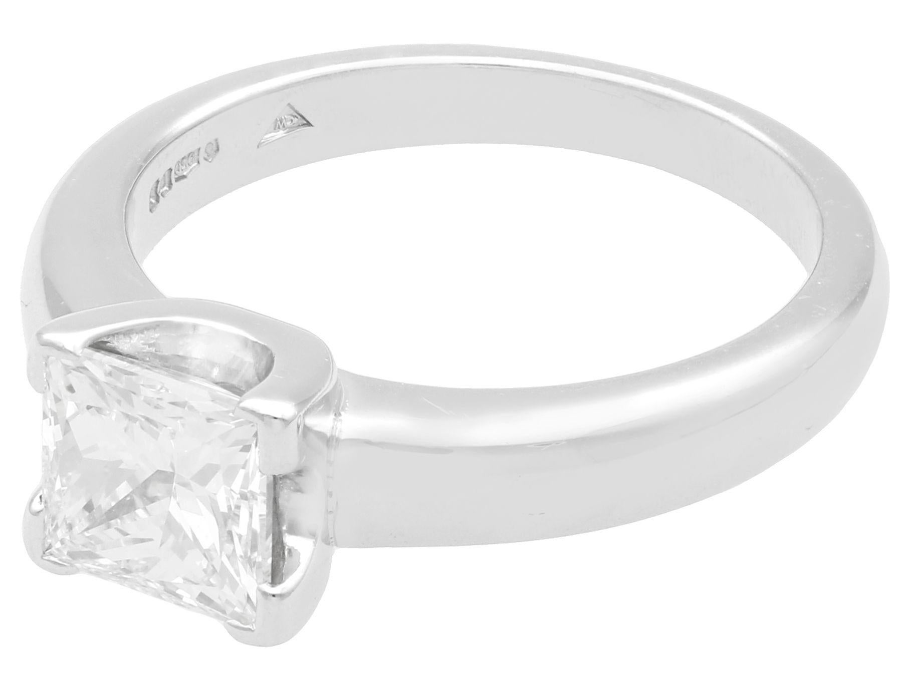 Princess Cut Contemporary 1.52 Carat Diamond and Platinum Solitaire Ring For Sale