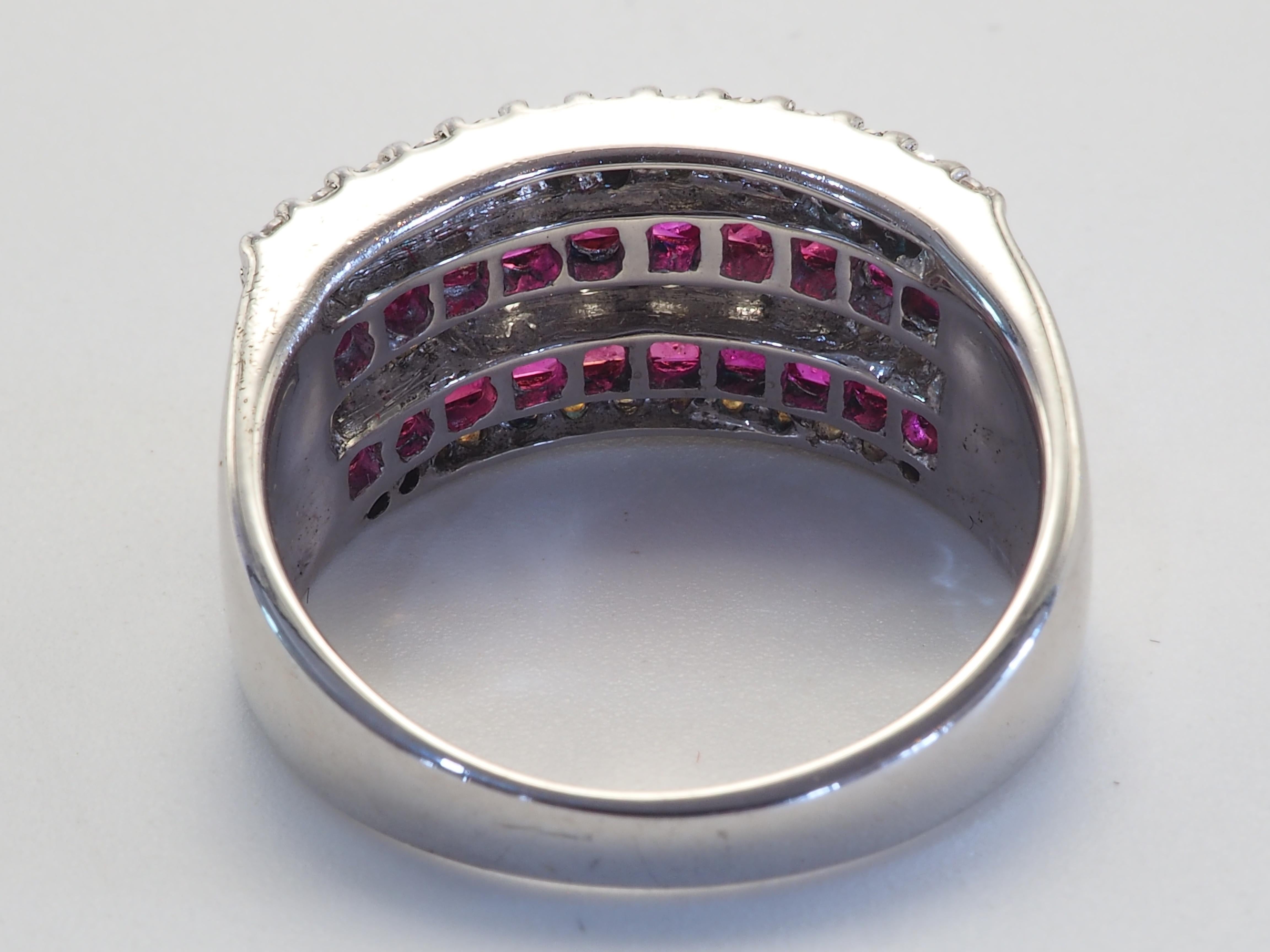 Square Cut Contemporary 1.52ct Squared Ruby & Quartz Sterling Silver Band Ring For Sale