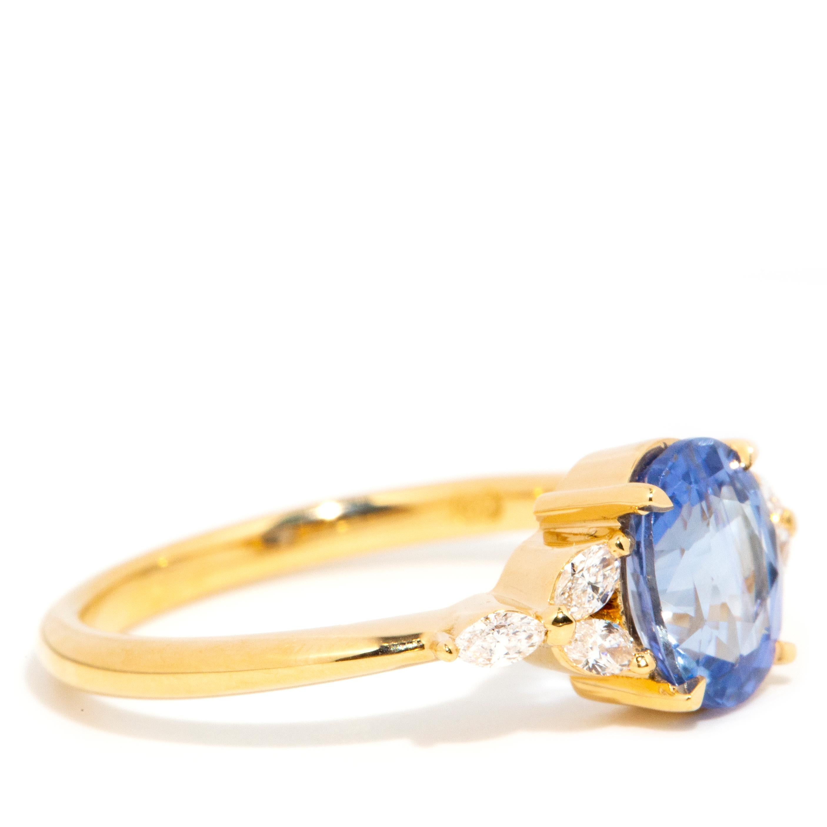 Contemporary 1.53 Carat Ceylon Sapphire & Marquise Diamond Ring 18 Carat Gold 2