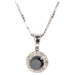 Contemporary 1.55 Carat Black Diamond Halo Pendant & Chain 14 Carat White Gold