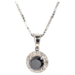 Contemporary 1.55 Carat Black Diamond Halo Pendant & Chain 14 Carat White Gold