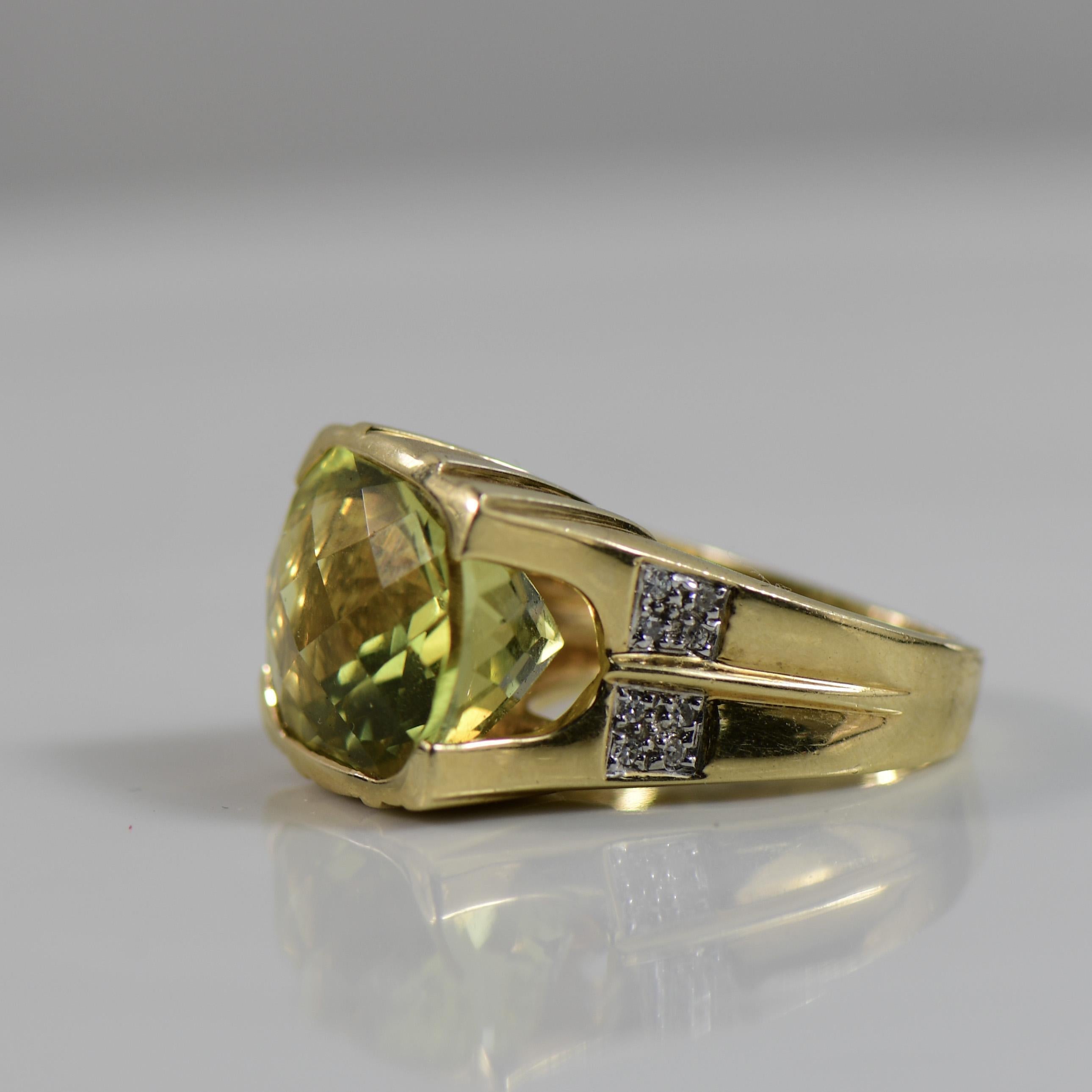 Modern Contemporary 15.5ct Greenish Citrine & Diamond Statement Ring For Sale