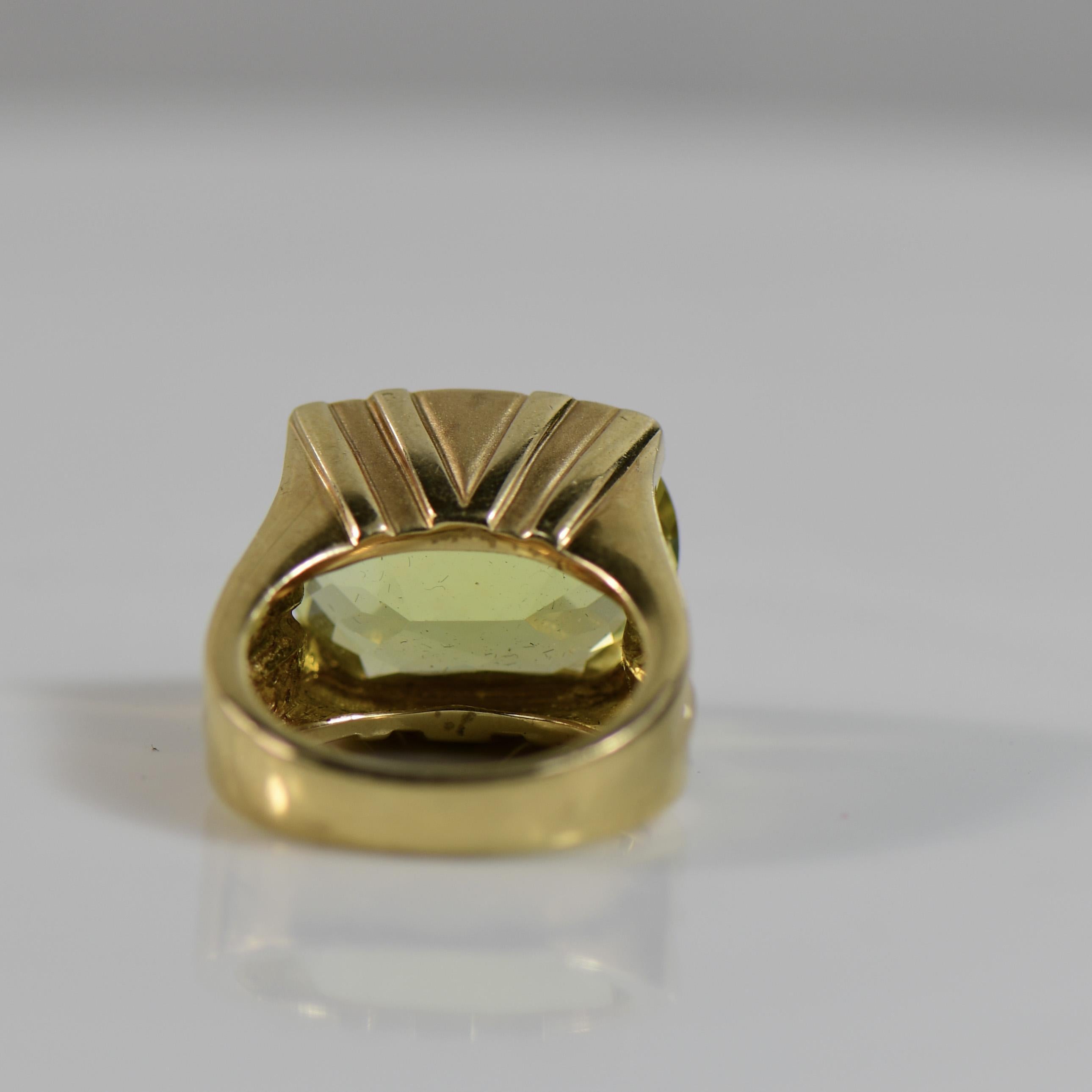 Oval Cut Contemporary 15.5ct Greenish Citrine & Diamond Statement Ring For Sale