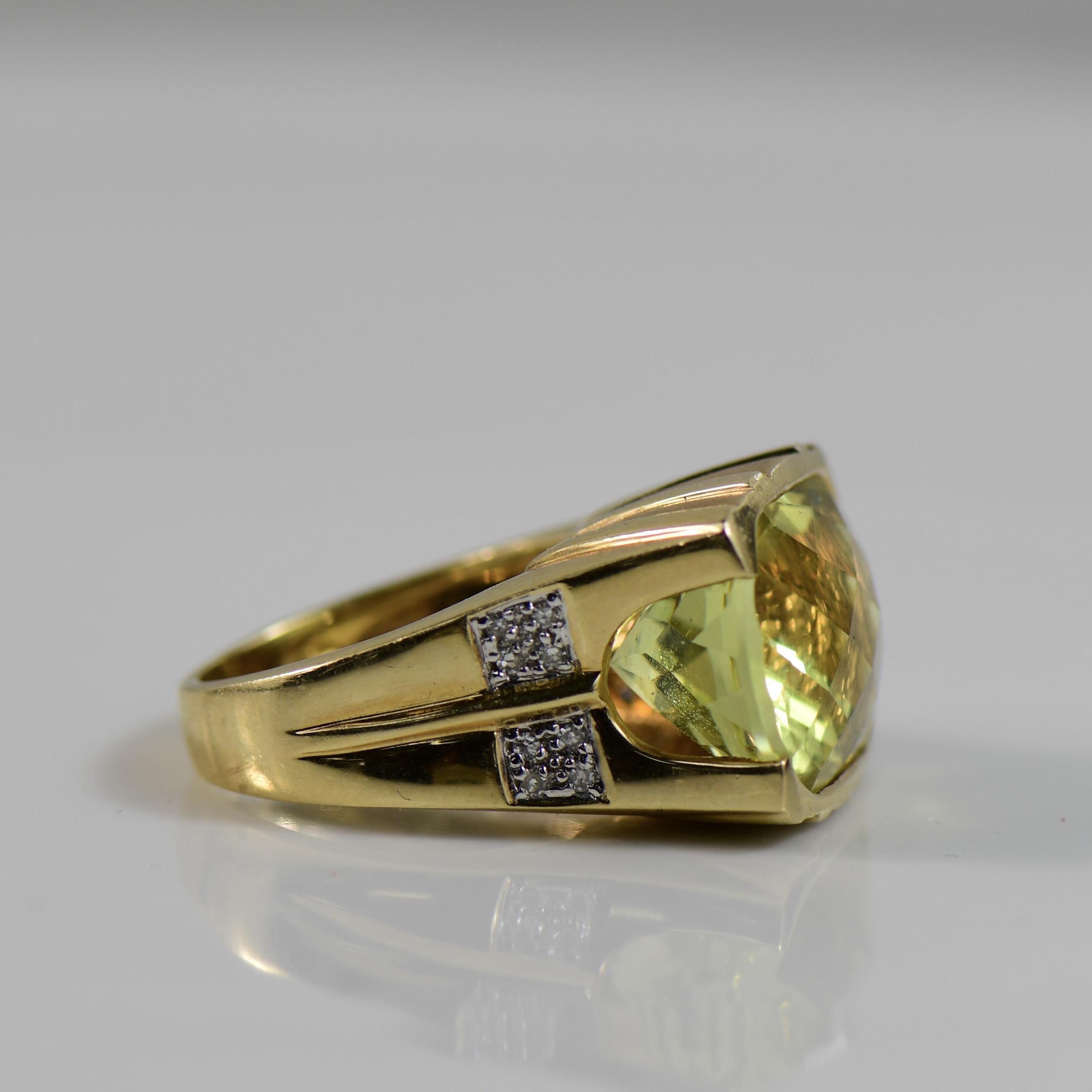 Women's Contemporary 15.5ct Greenish Citrine & Diamond Statement Ring For Sale