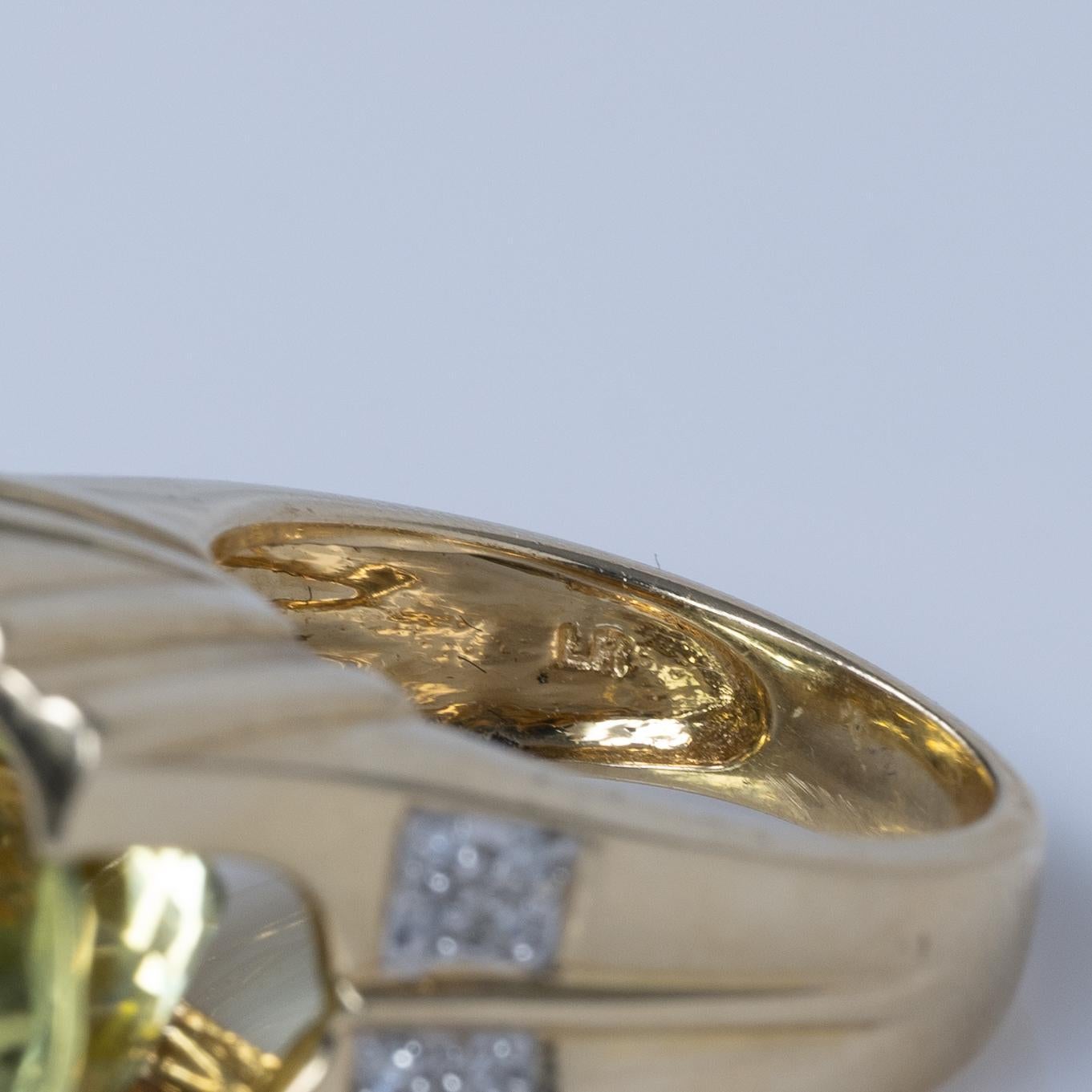 Contemporary 15,5ct Grünlich Gelber Citrin & Diamant 14K Gold Statement Ring im Zustand „Hervorragend“ in Addison, TX