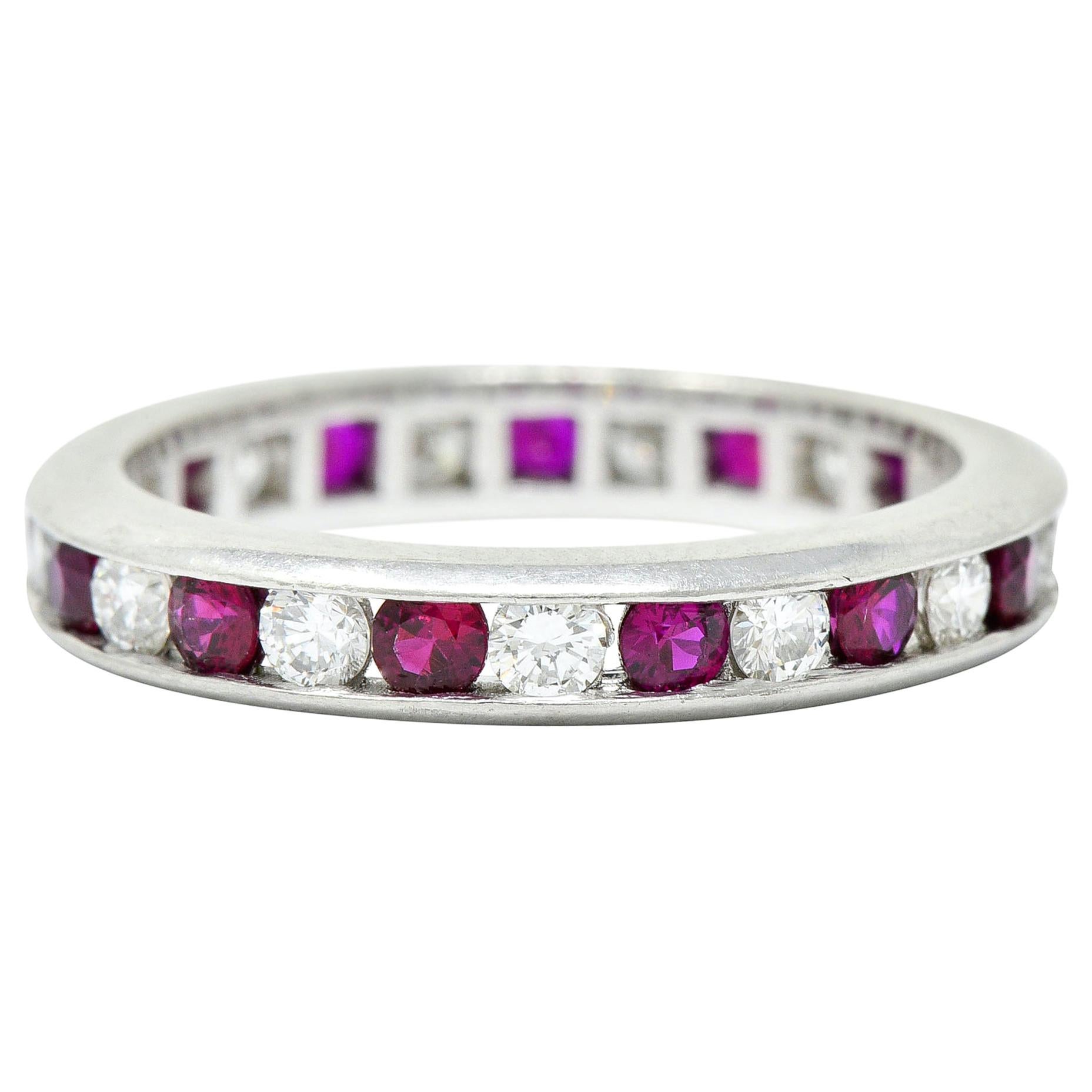 Contemporary 1.56 Carat Ruby Diamond Platinum Eternity Channel Band Ring