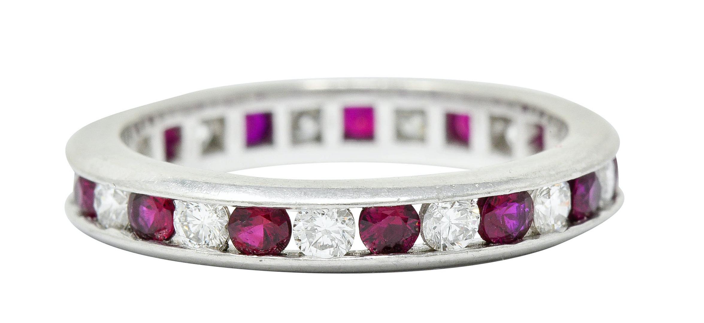 Contemporary 1.56 Carat Ruby Diamond Platinum Eternity Channel Band Ring In Excellent Condition In Philadelphia, PA