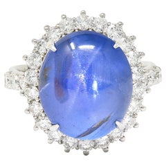 Contemporary 15.65 Carats Star Sapphire Diamond Platinum Halo Ring