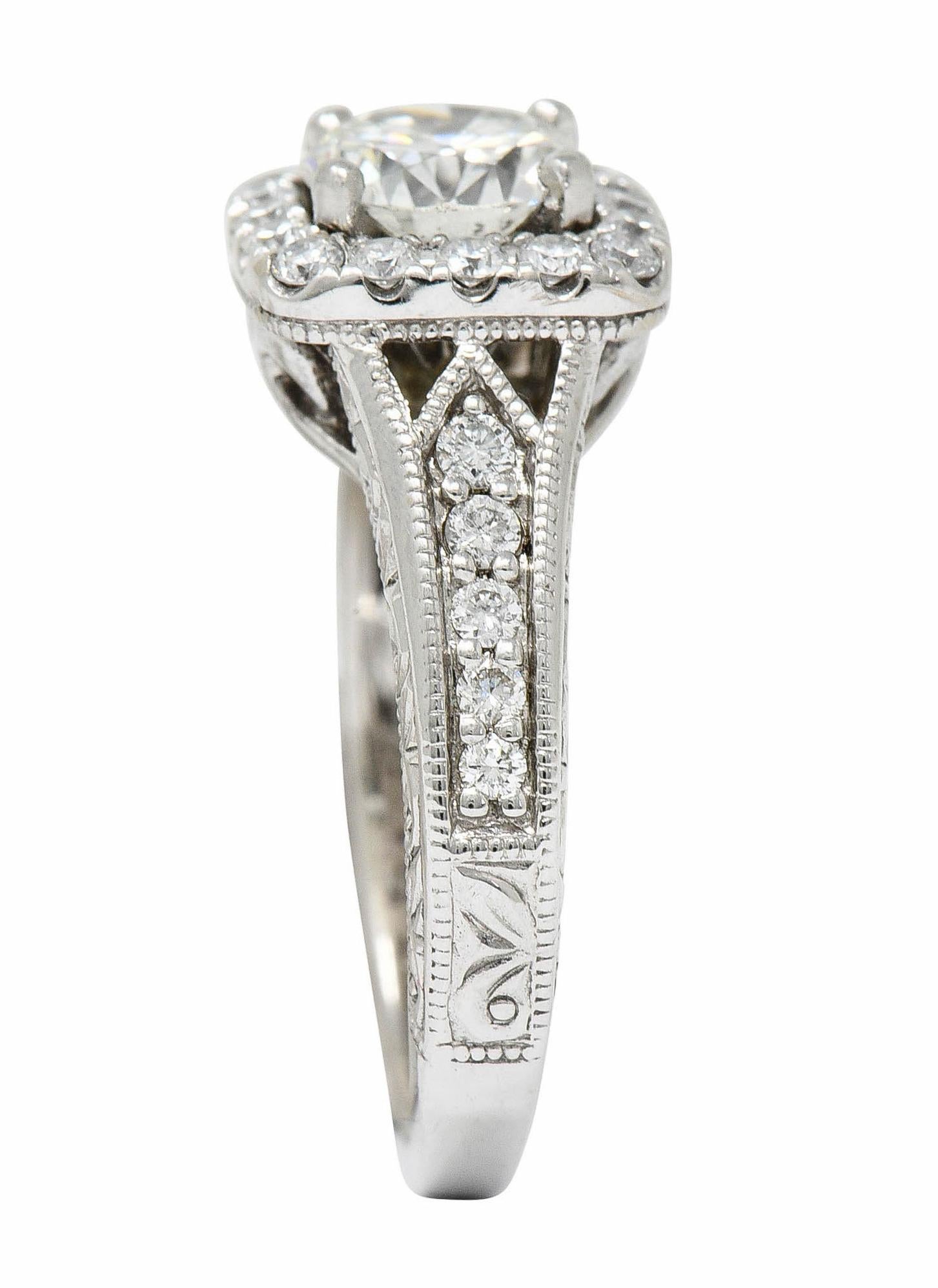 Contemporary 1.57 Carats Diamond 14 Karat White Gold Square Halo Engagement Ring 4