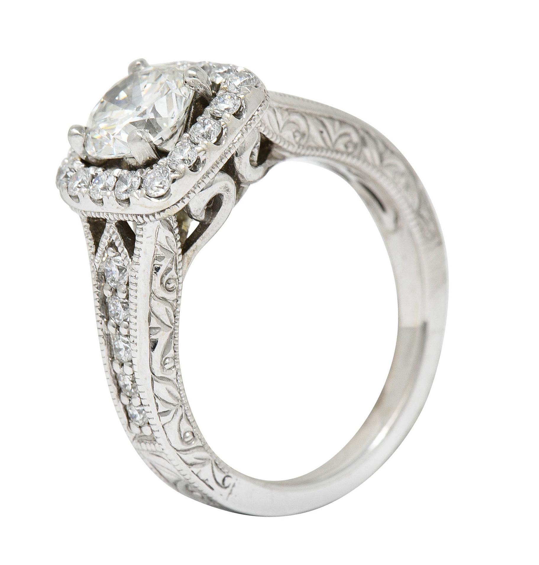 Contemporary 1.57 Carats Diamond 14 Karat White Gold Square Halo Engagement Ring 5