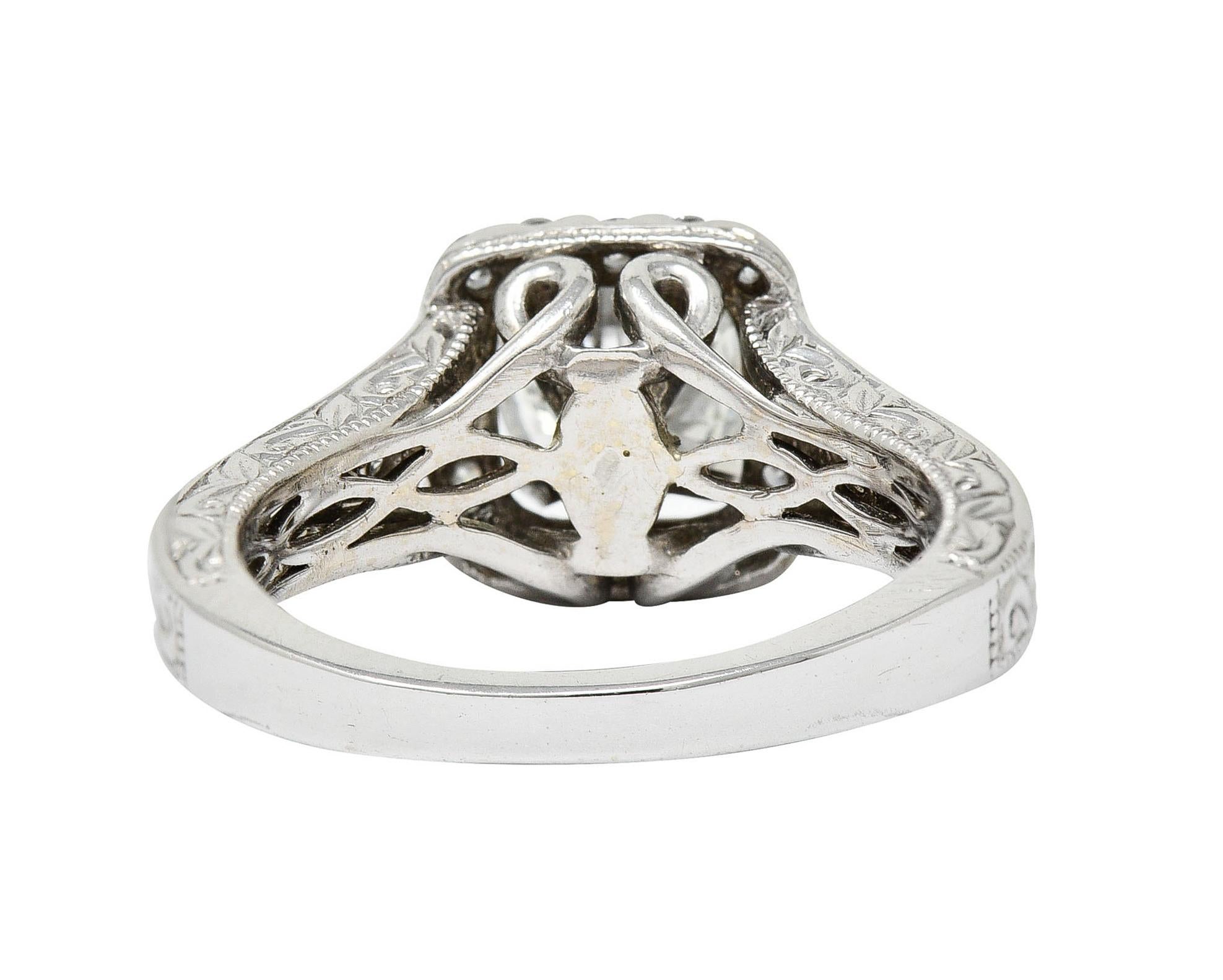 Round Cut Contemporary 1.57 Carats Diamond 14 Karat White Gold Square Halo Engagement Ring