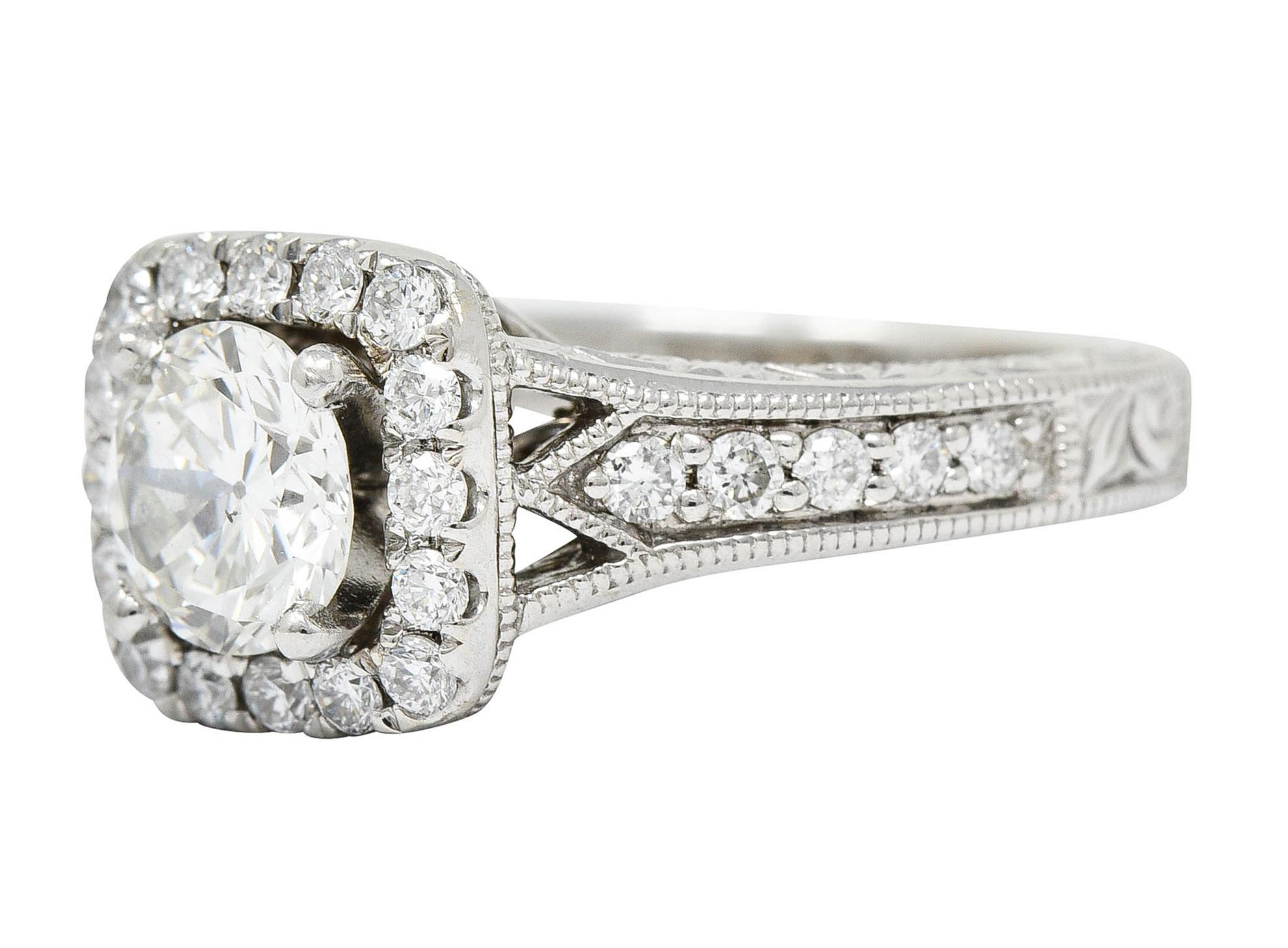 Women's or Men's Contemporary 1.57 Carats Diamond 14 Karat White Gold Square Halo Engagement Ring