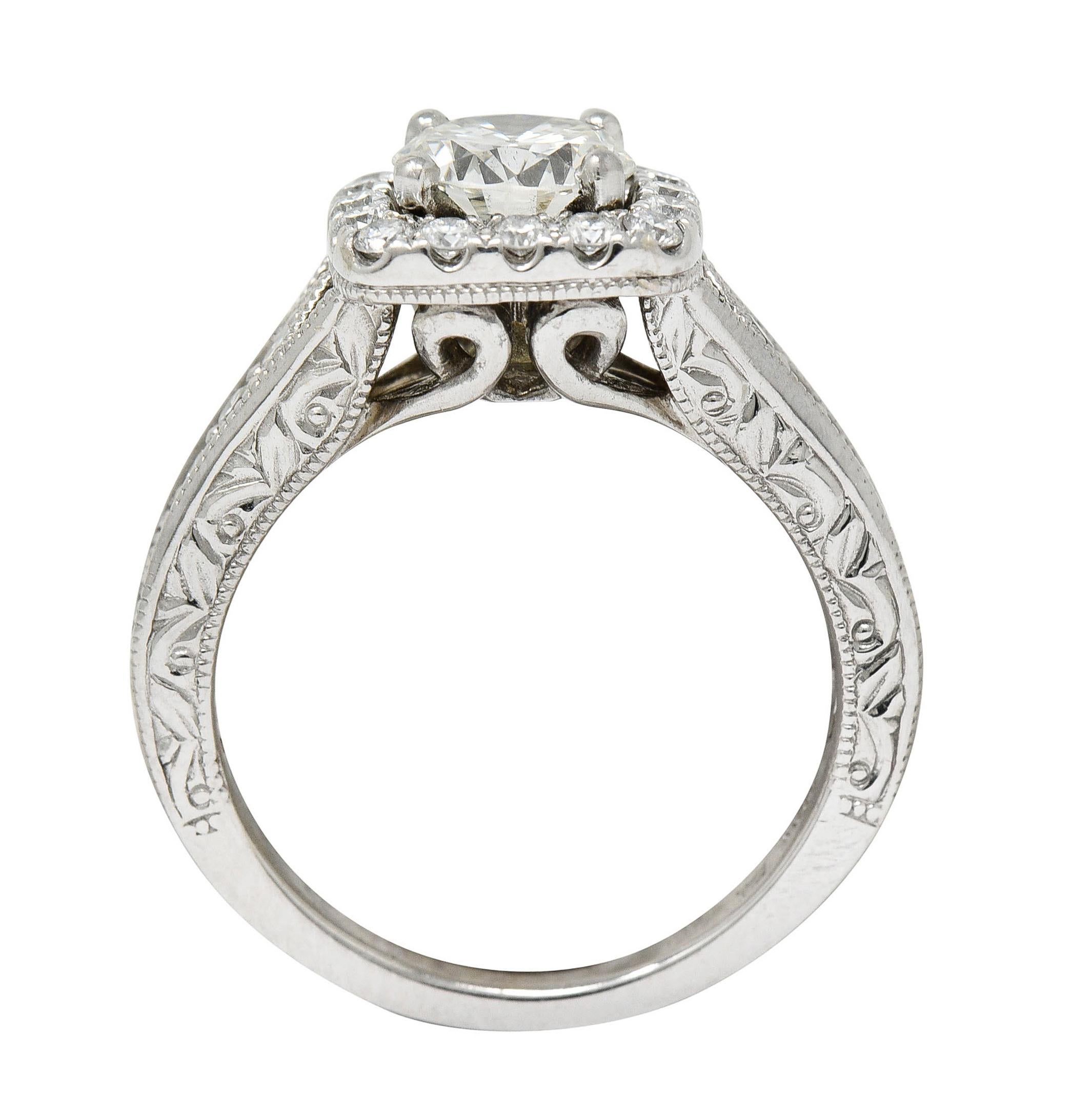 Contemporary 1.57 Carats Diamond 14 Karat White Gold Square Halo Engagement Ring 2