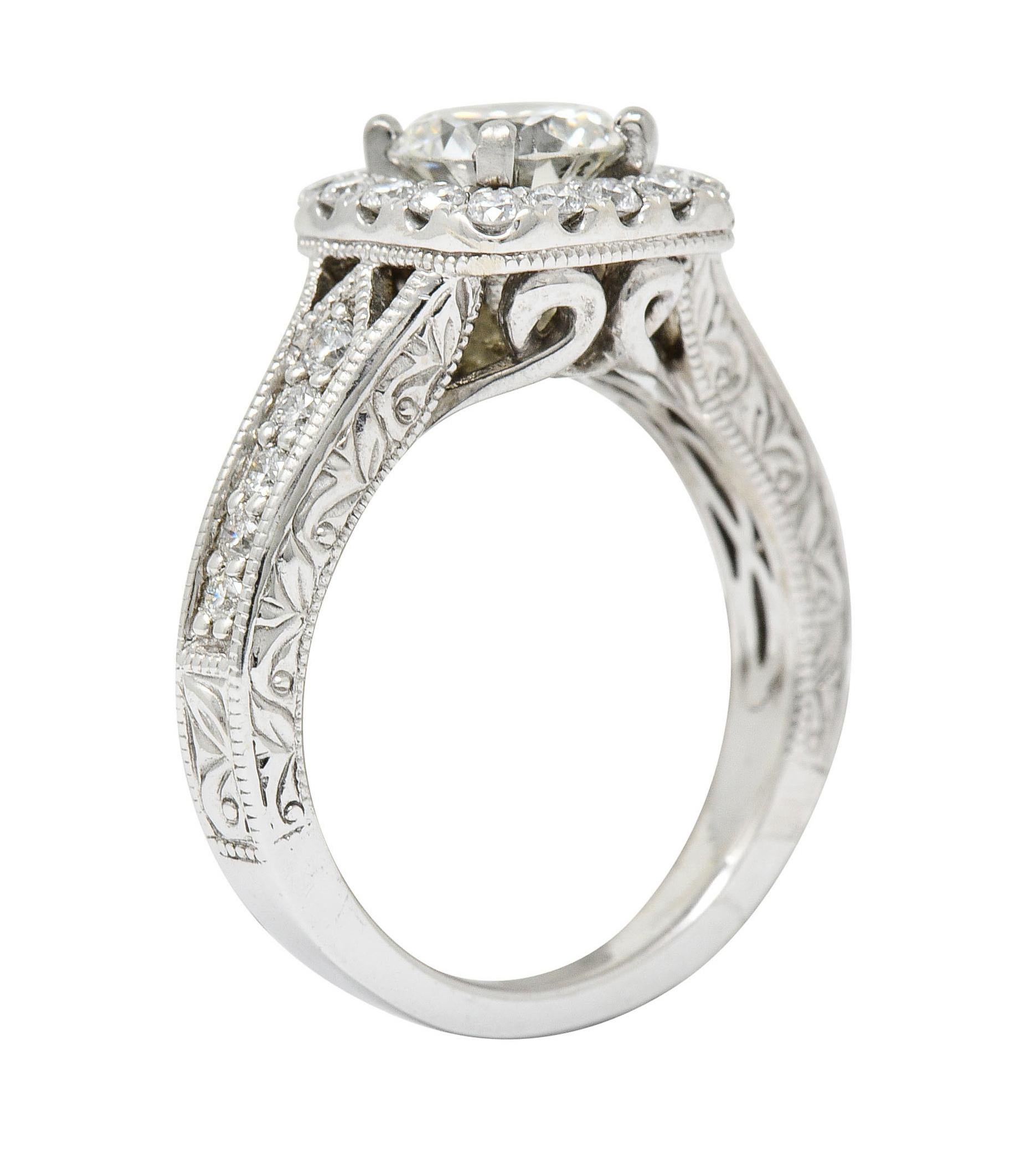 Contemporary 1.57 Carats Diamond 14 Karat White Gold Square Halo Engagement Ring 3
