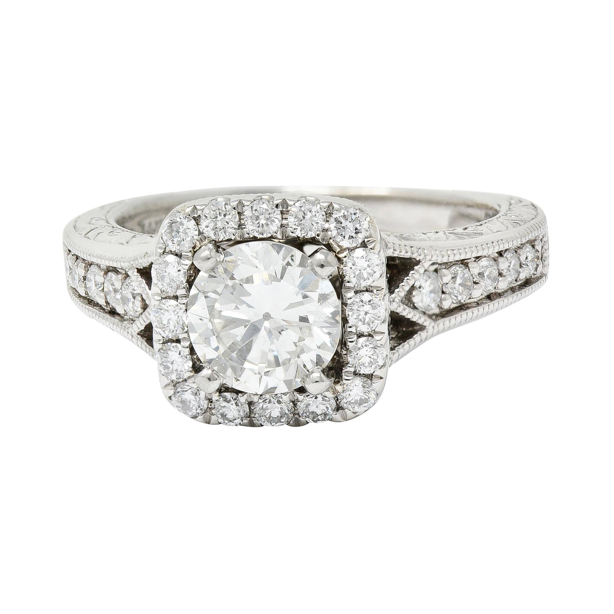 Contemporary 1.57 Carats Diamond 14 Karat White Gold Square Halo Engagement Ring